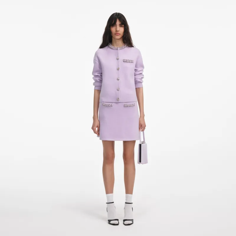 Lilac Crystal Trim Knit Skirt made by Self-Portrait