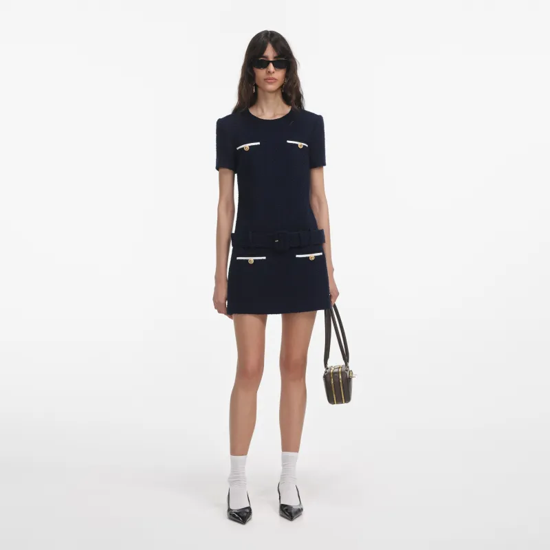 Navy Boucle Mini Dress made by Self-Portrait