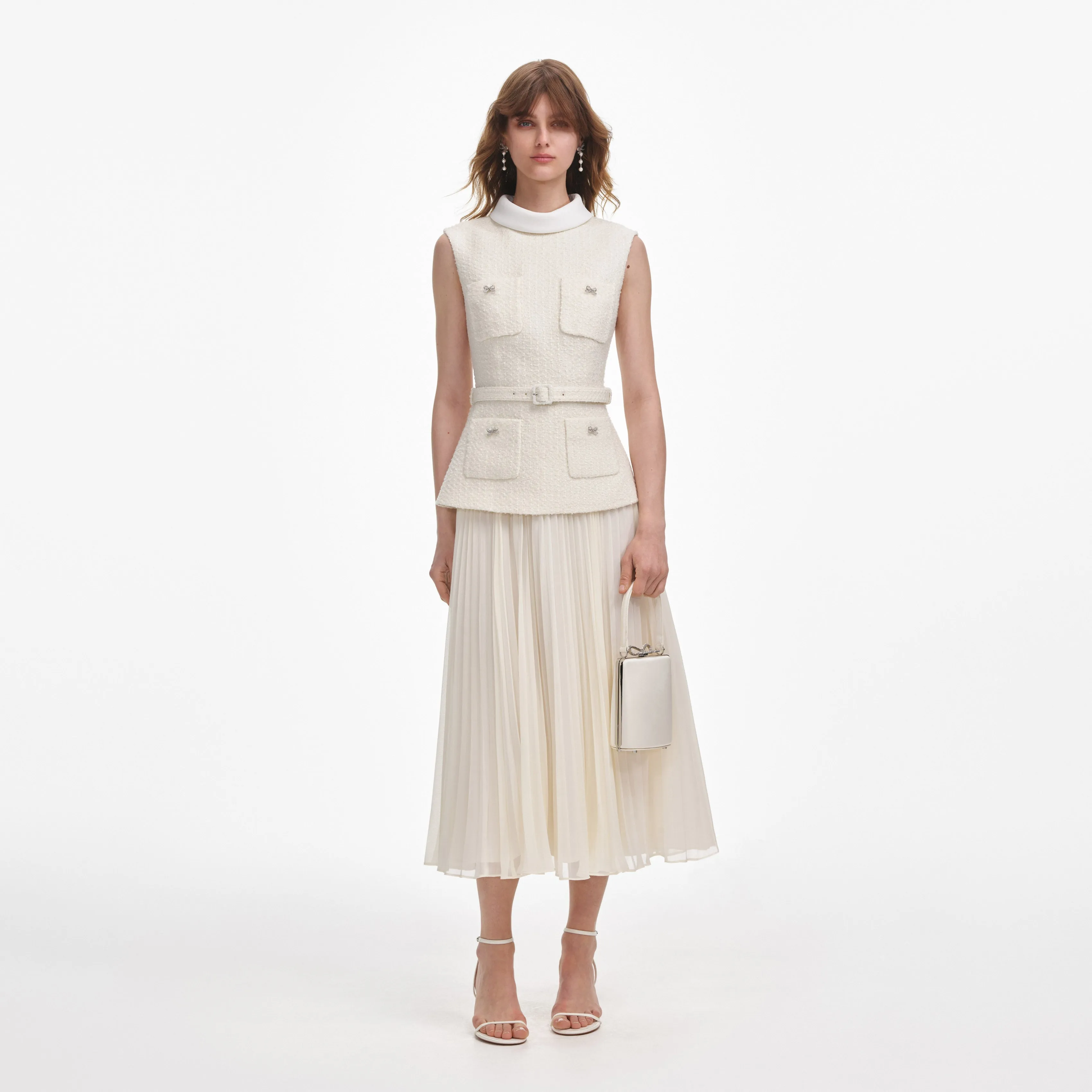 Cream Boucle Sleeveless Midi Dress sold by Self-Portrait