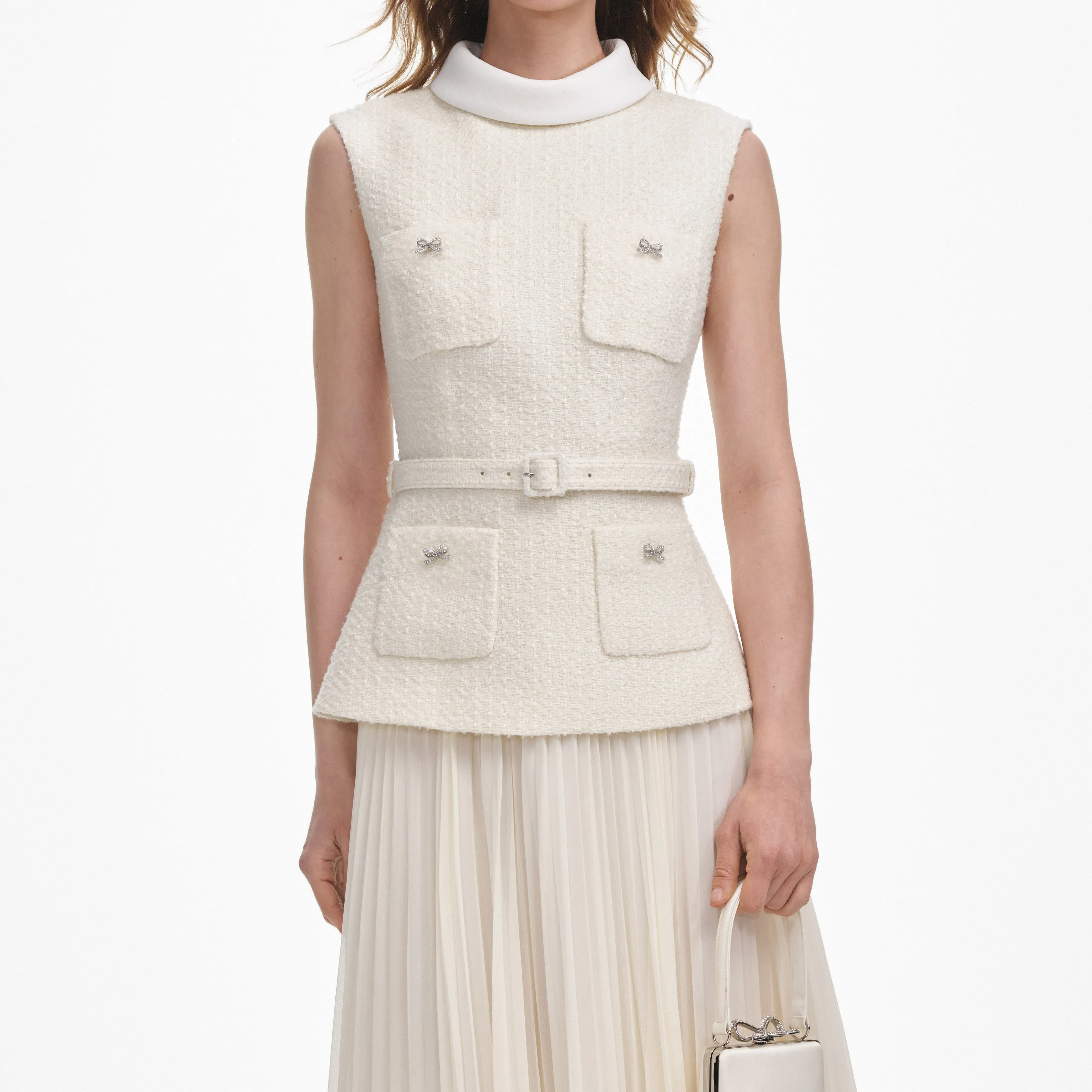 Cream Boucle Sleeveless Midi Dress sold by Self-Portrait product image thumbnail 4