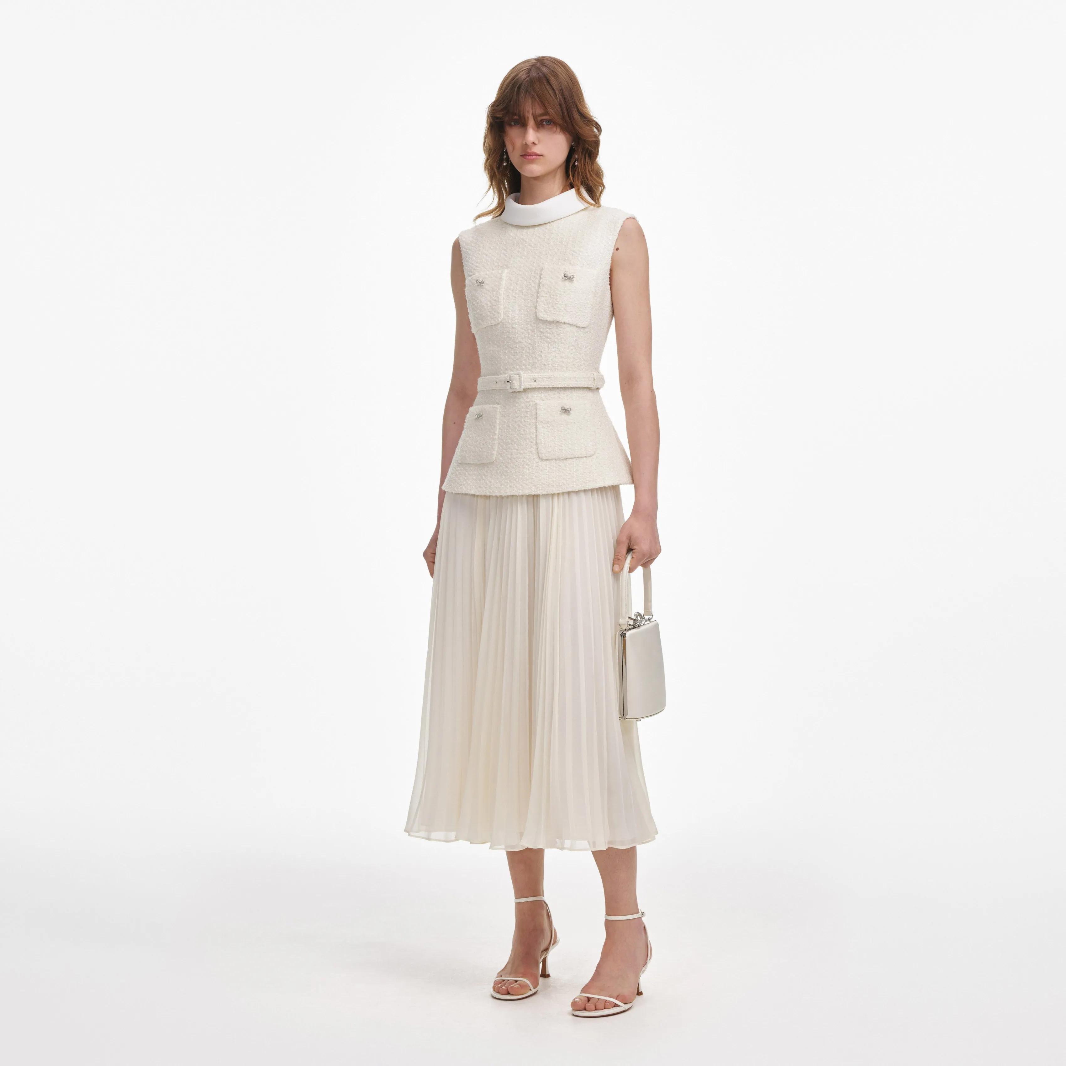 Cream Boucle Sleeveless Midi Dress sold by Self-Portrait product image thumbnail 2