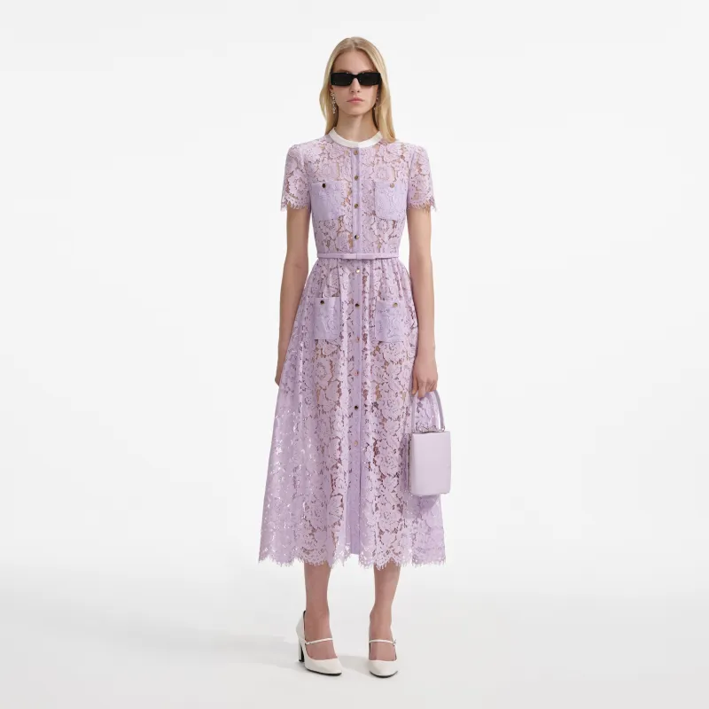 Lilac Lace Button Front Midi Dress made by Self-Portrait