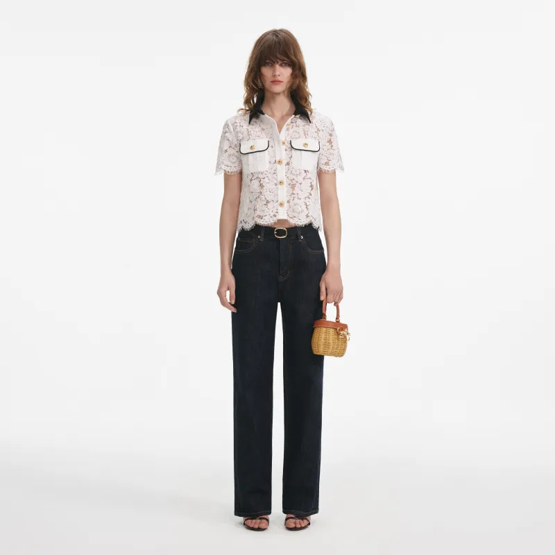 White Lace Contrast Collar Top made by Self-Portrait