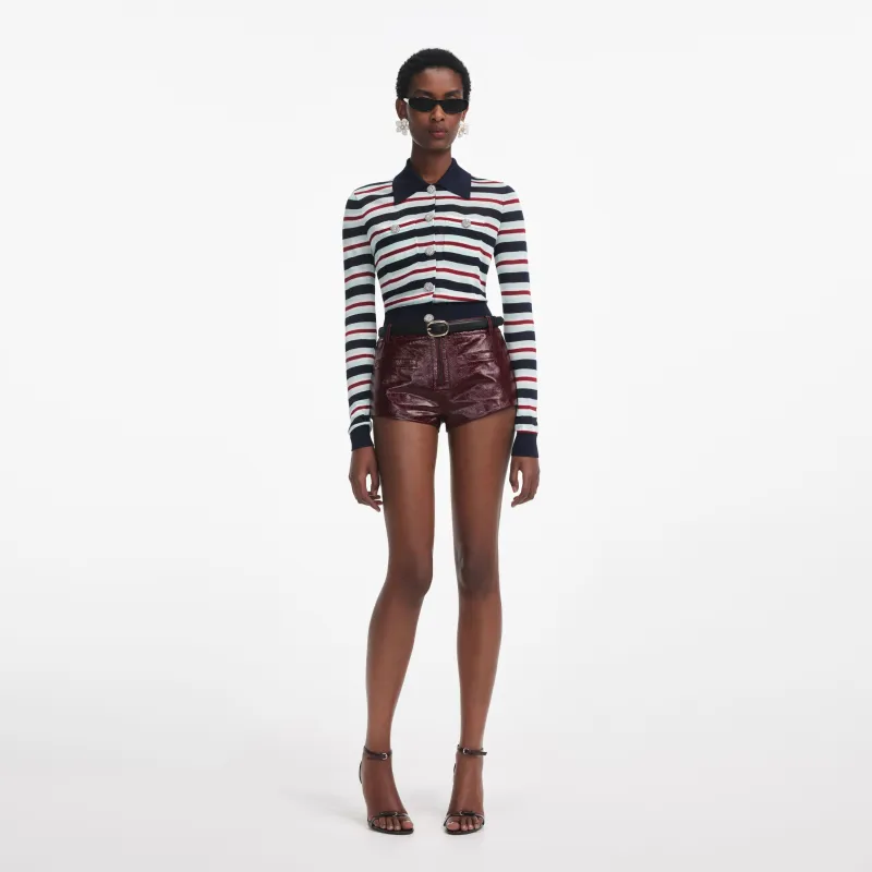 Navy Striped Viscose Knit Top made by Self-Portrait