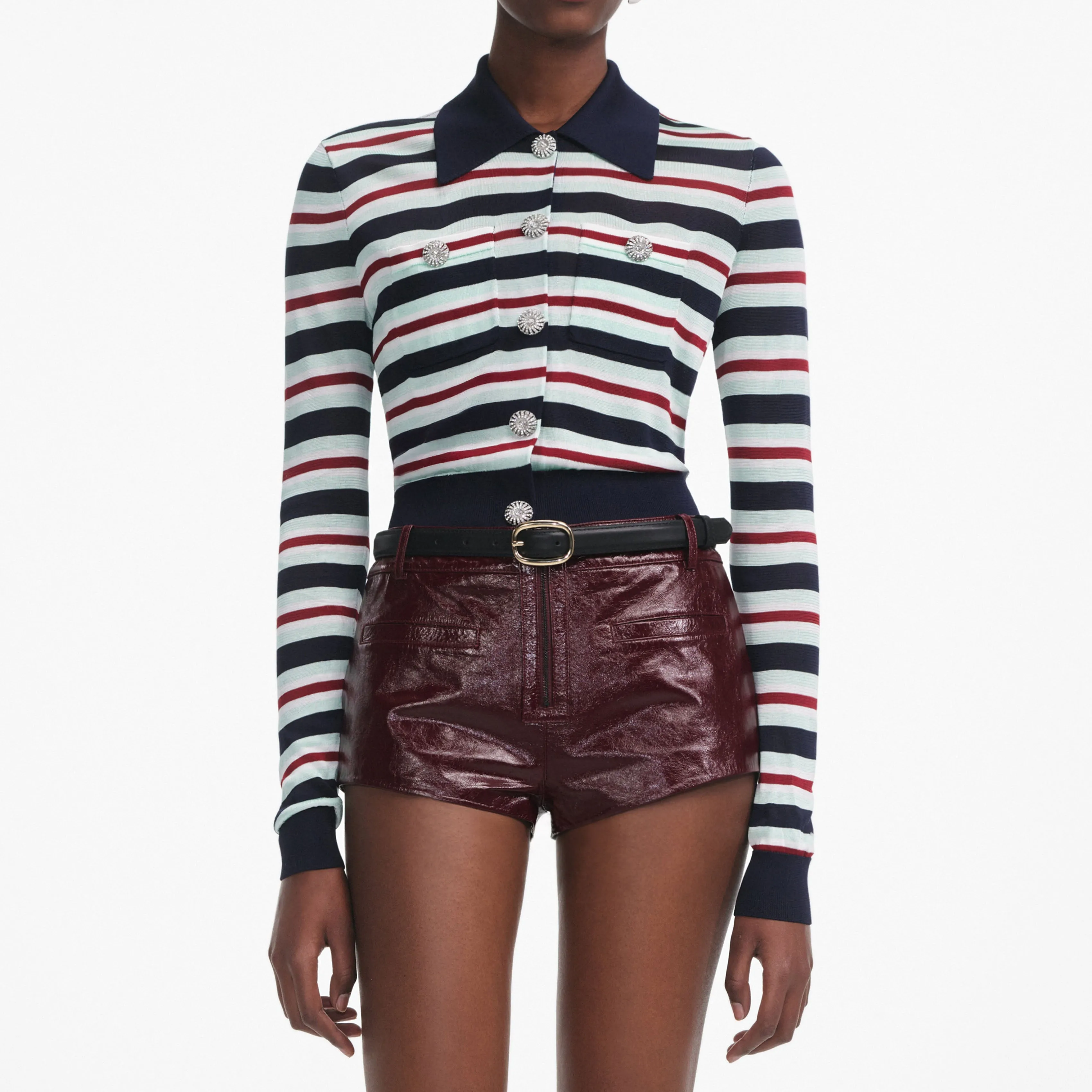 Navy Striped Viscose Knit Top sold by Self-Portrait product image thumbnail 4
