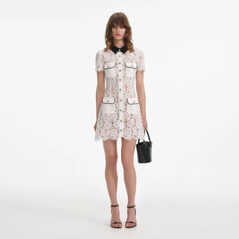White Lace Contrast Collar Mini Dress made by Self-Portrait