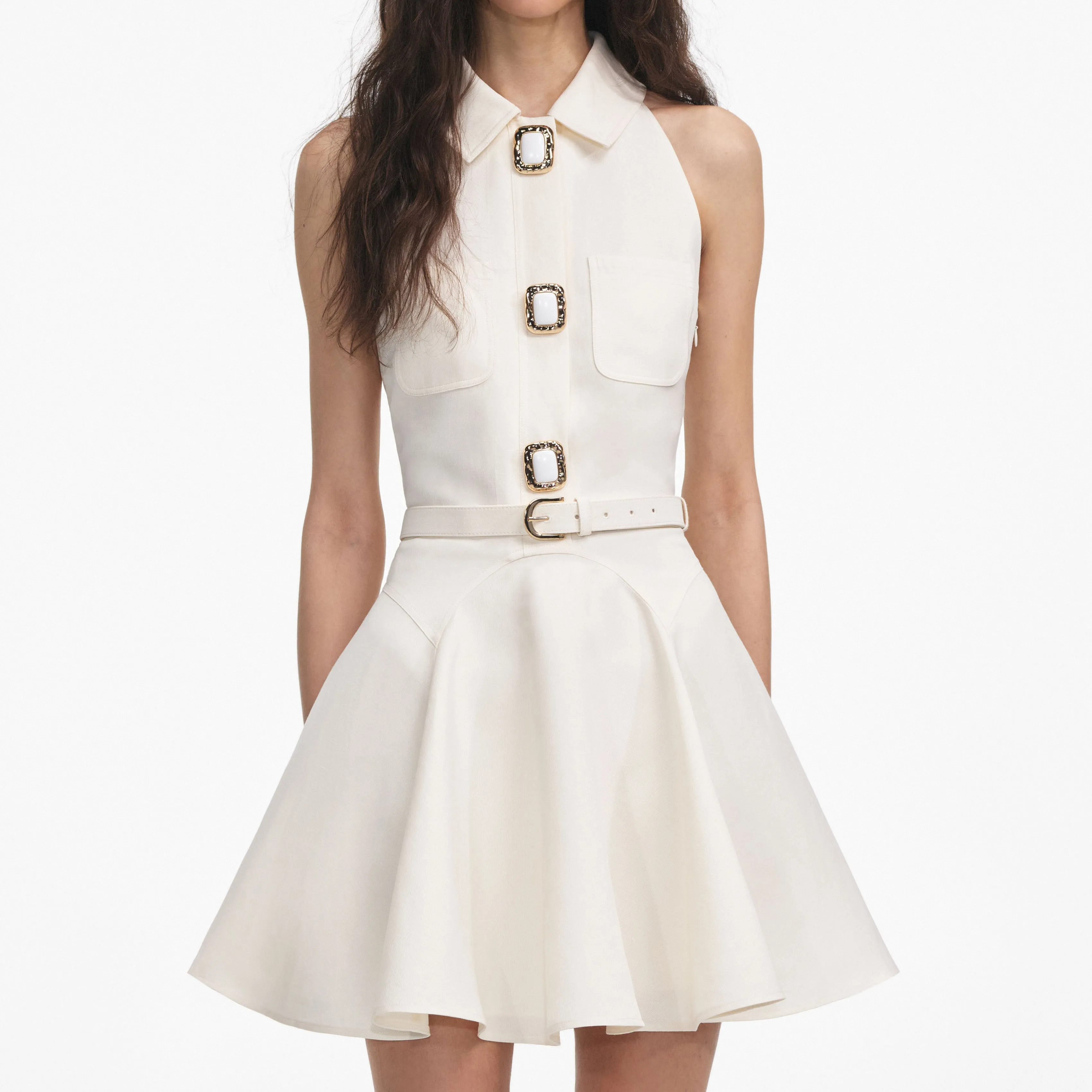 Cream Linen Mini Dress sold by Self-Portrait product image thumbnail 4