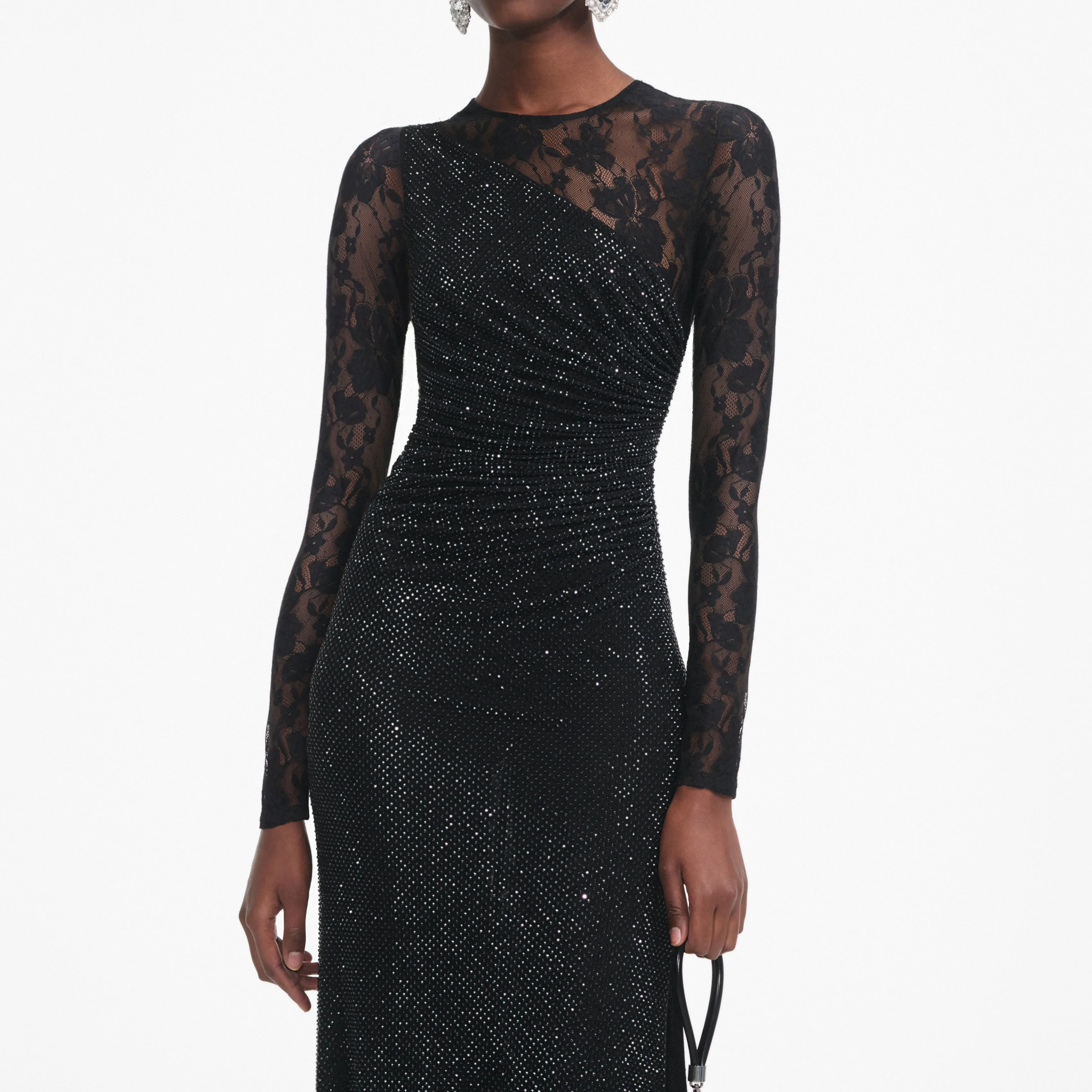 Black Rhinestone Lace Sleeves Maxi Dress sold by Self-Portrait product image thumbnail 4