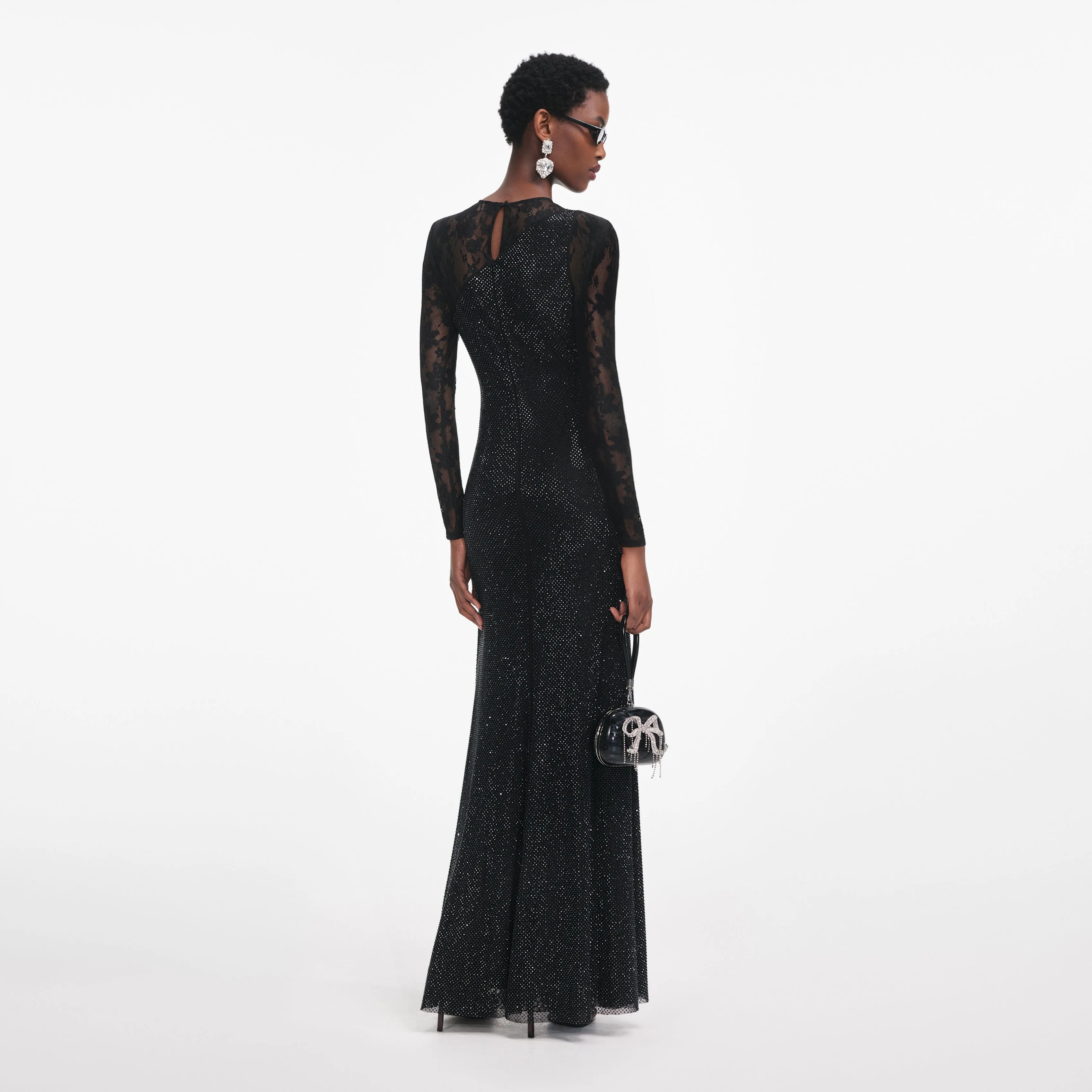 Black Rhinestone Lace Sleeves Maxi Dress sold by Self-Portrait product image thumbnail 3