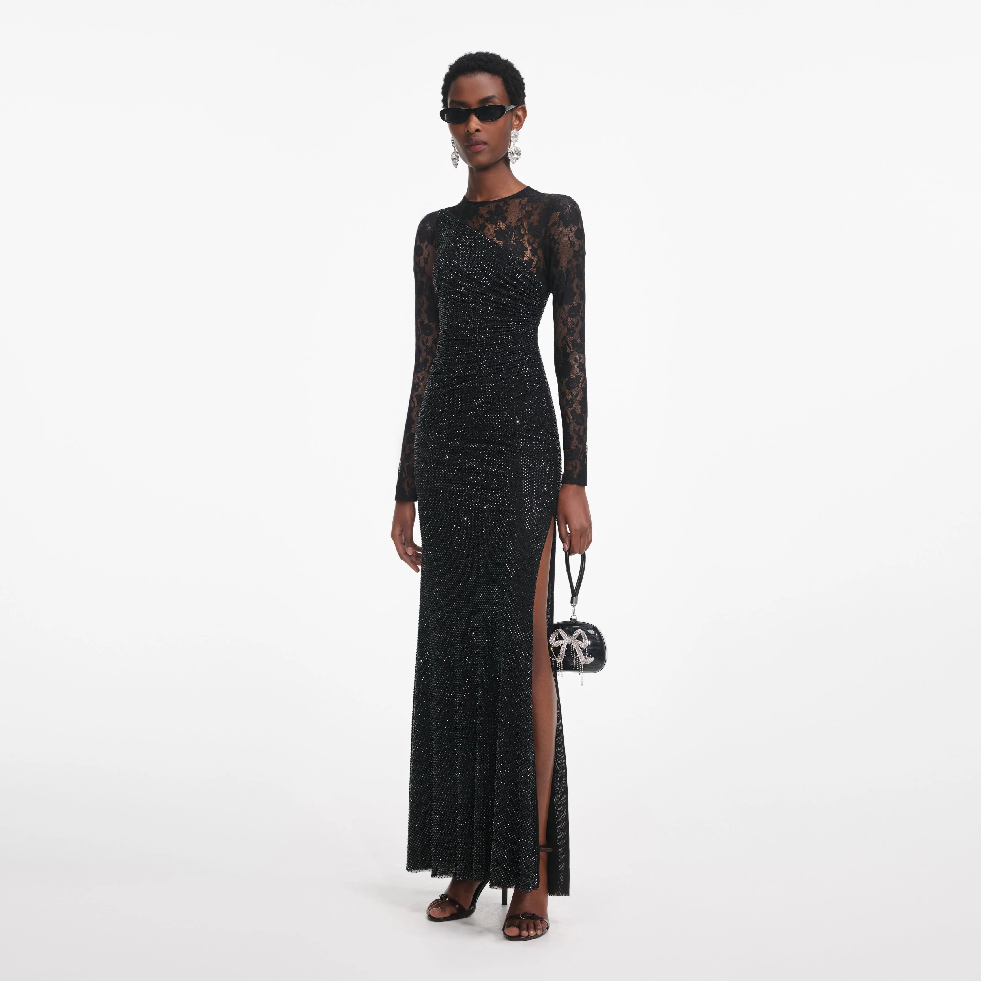 Black Rhinestone Lace Sleeves Maxi Dress sold by Self-Portrait product image thumbnail 2