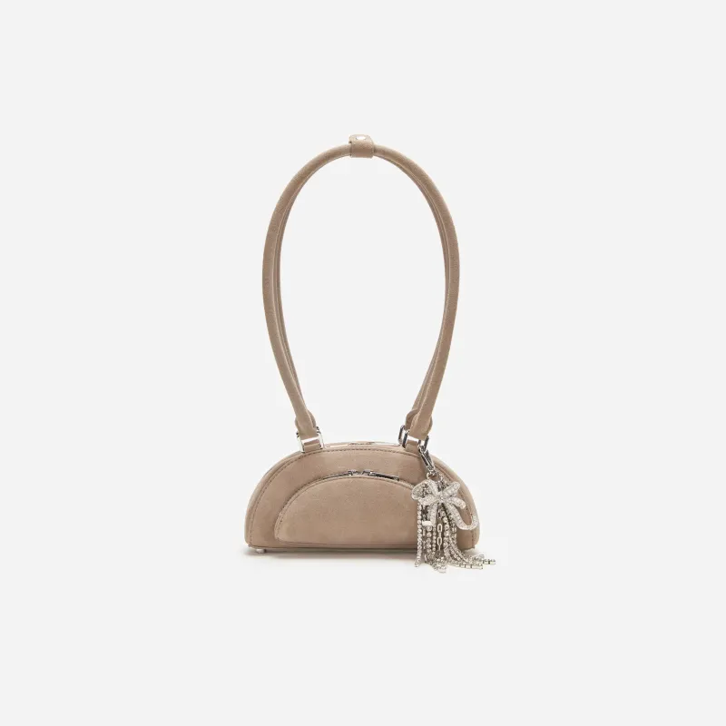 Grey Suede Mini Shoulder Bag With Charm made by Self-Portrait