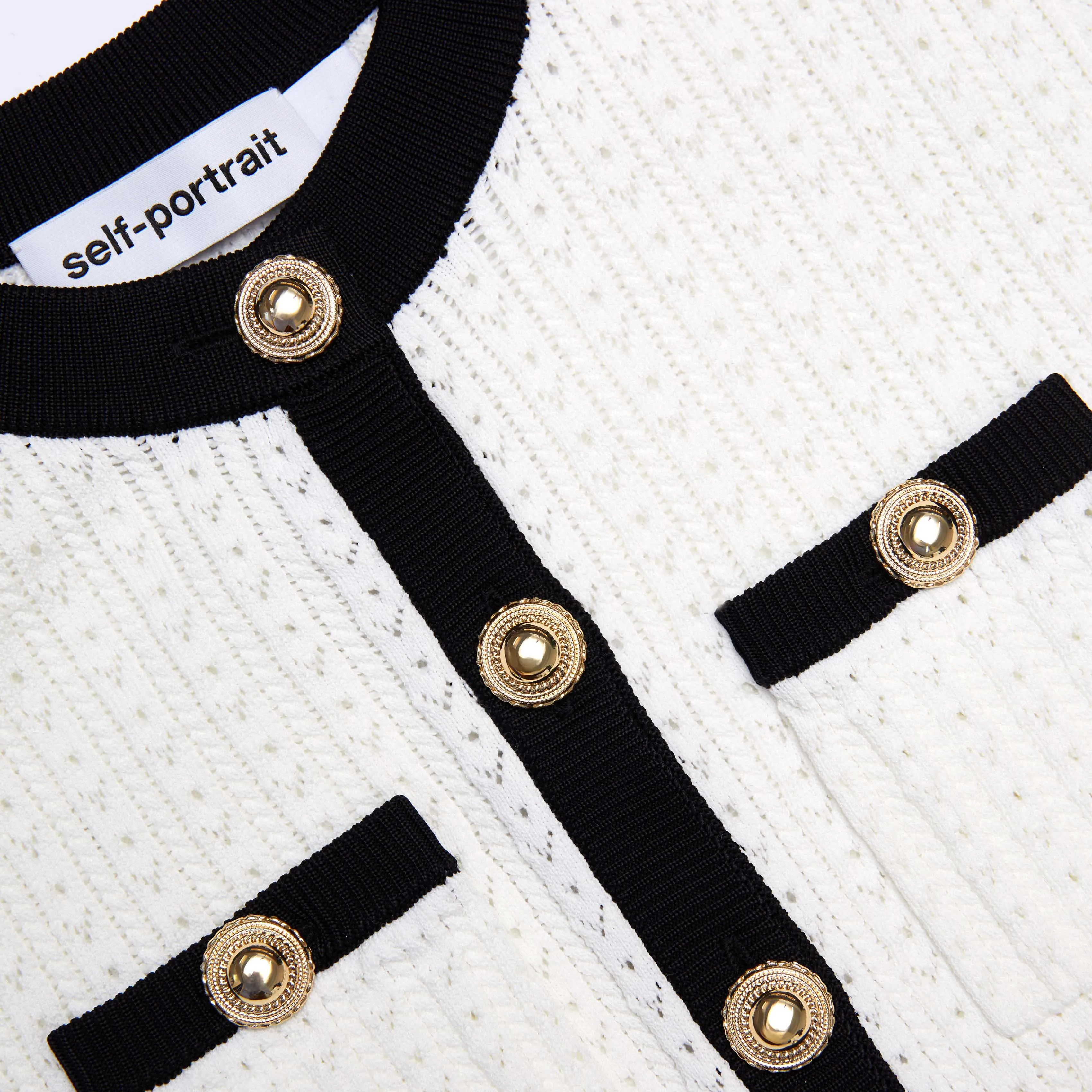 White Pointelle Knit Contrast Mini Dress sold by Self-Portrait product image thumbnail 5