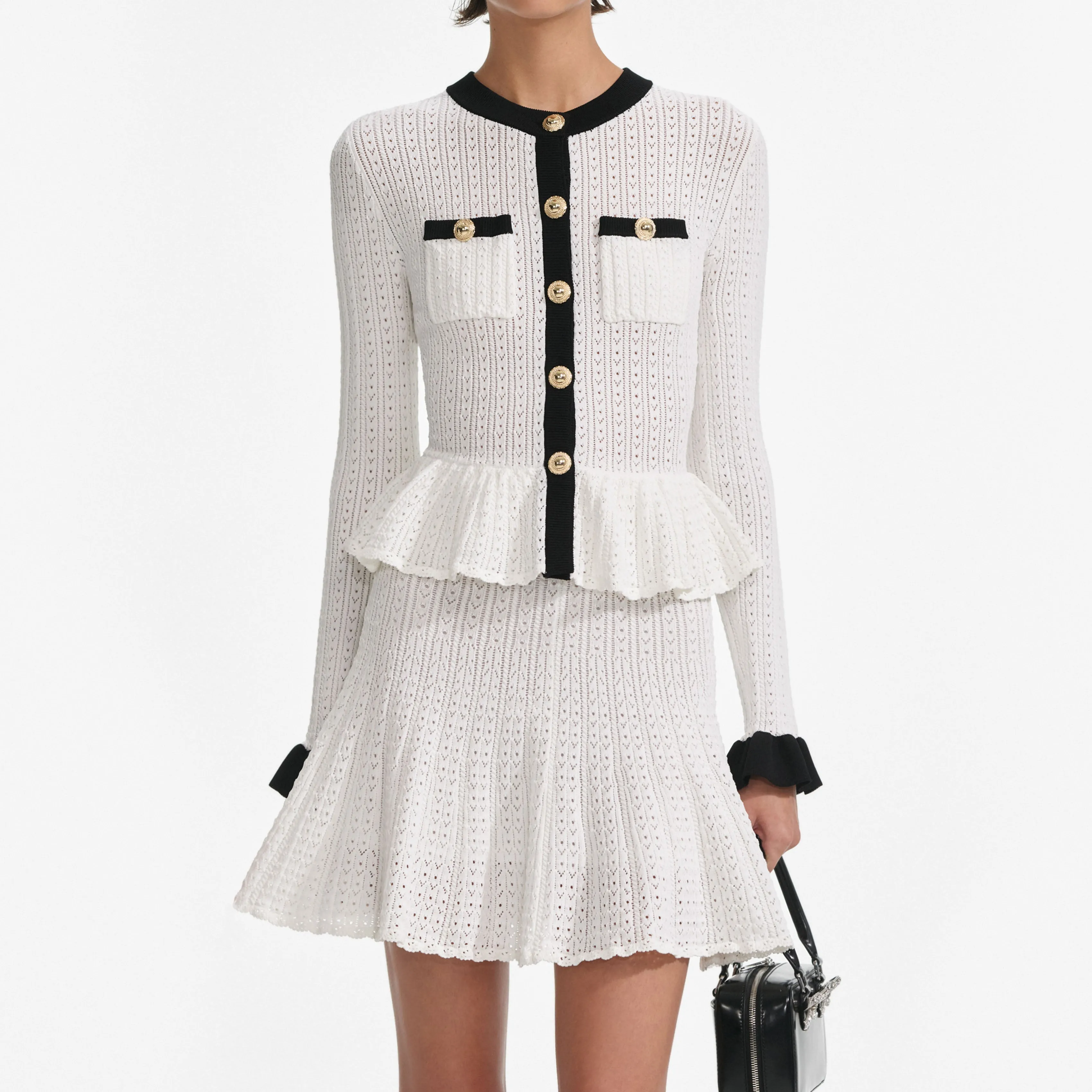 White Pointelle Knit Contrast Mini Dress sold by Self-Portrait product image thumbnail 4