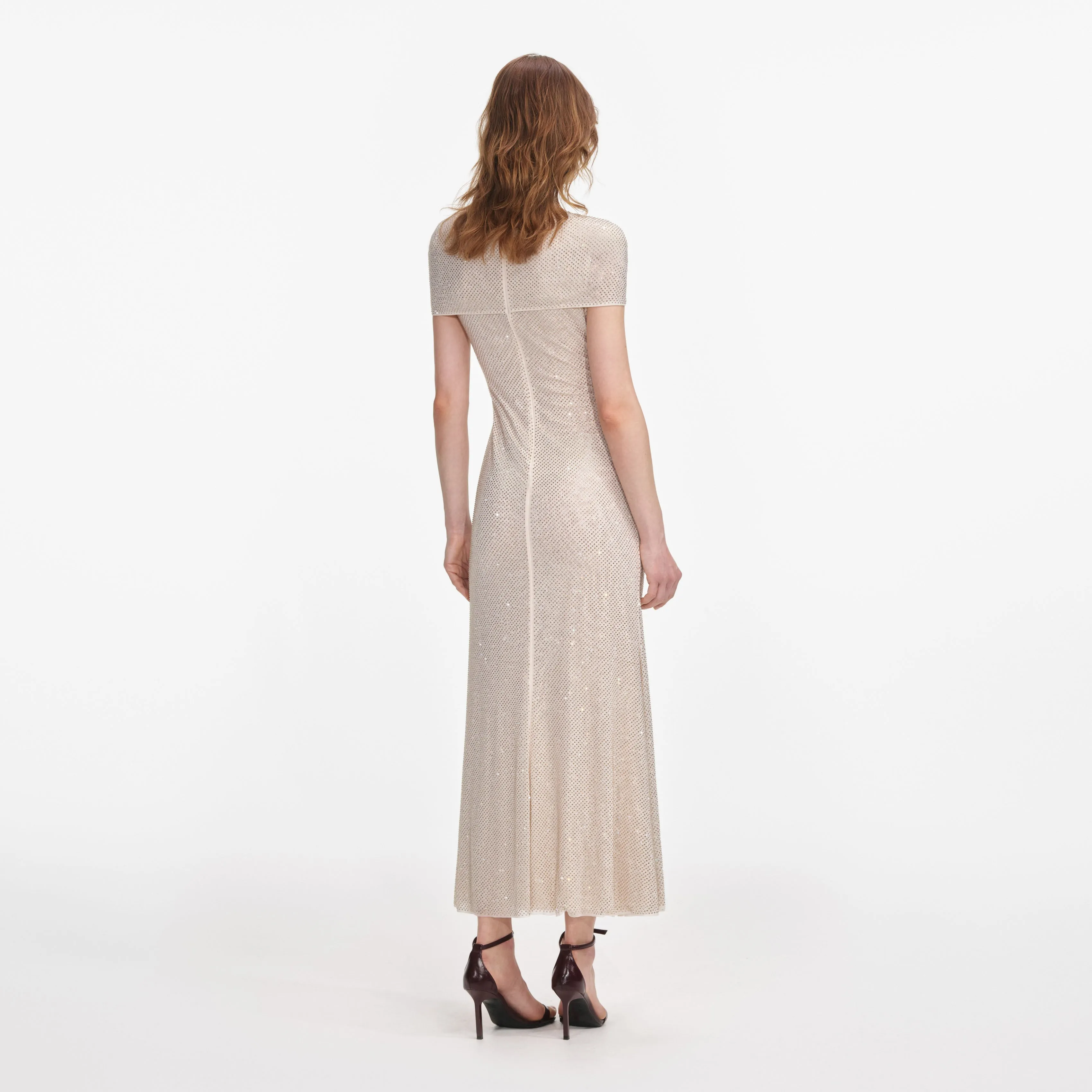 Champagne Rhinestone Mesh Cut Out Midi Dress sold by Self-Portrait product image thumbnail 3