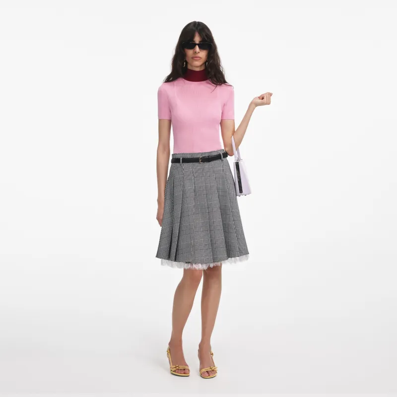 Pink Viscose Knit Short Sleeve Top made by Self-Portrait