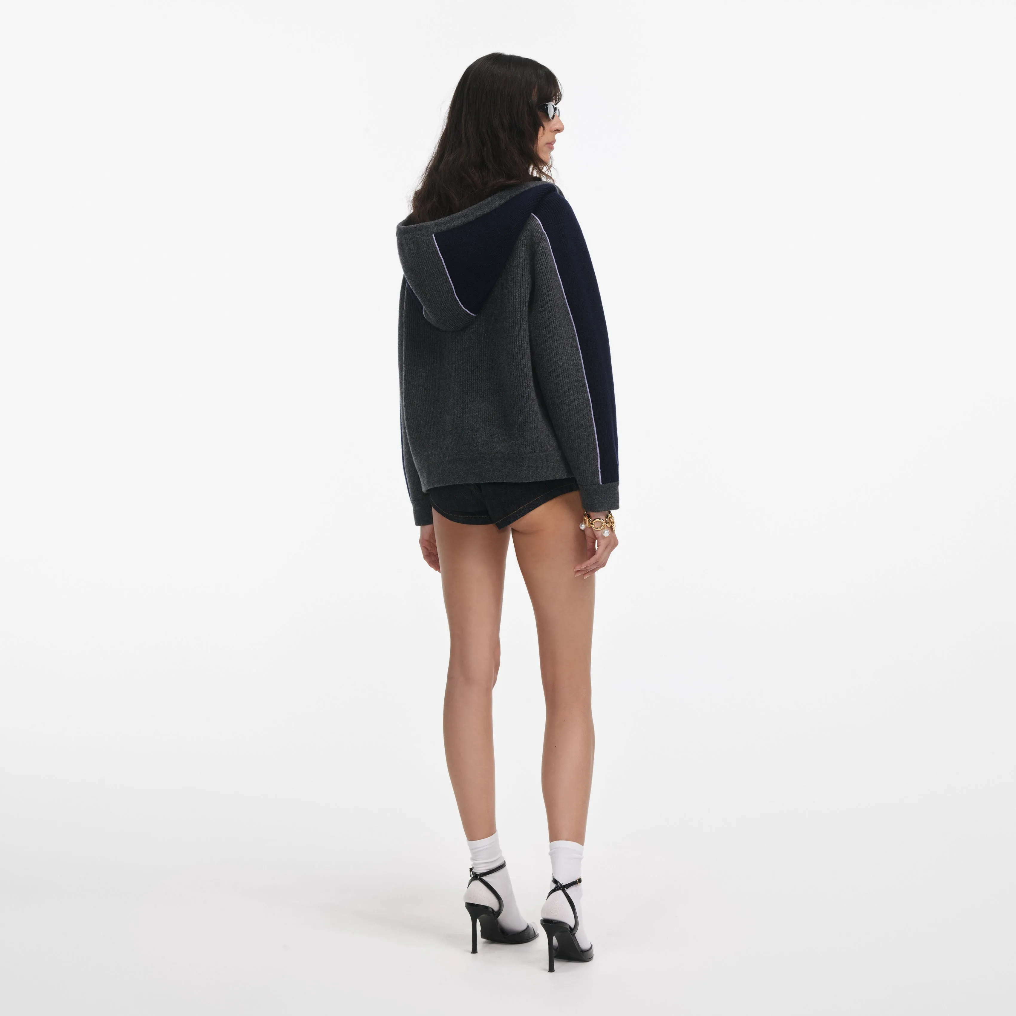 Grey Ribbed Knit Hoodie sold by Self-Portrait product image thumbnail 3