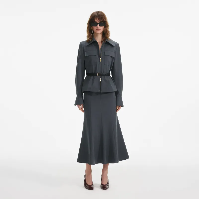 Grey Twill Midi Dress made by Self-Portrait