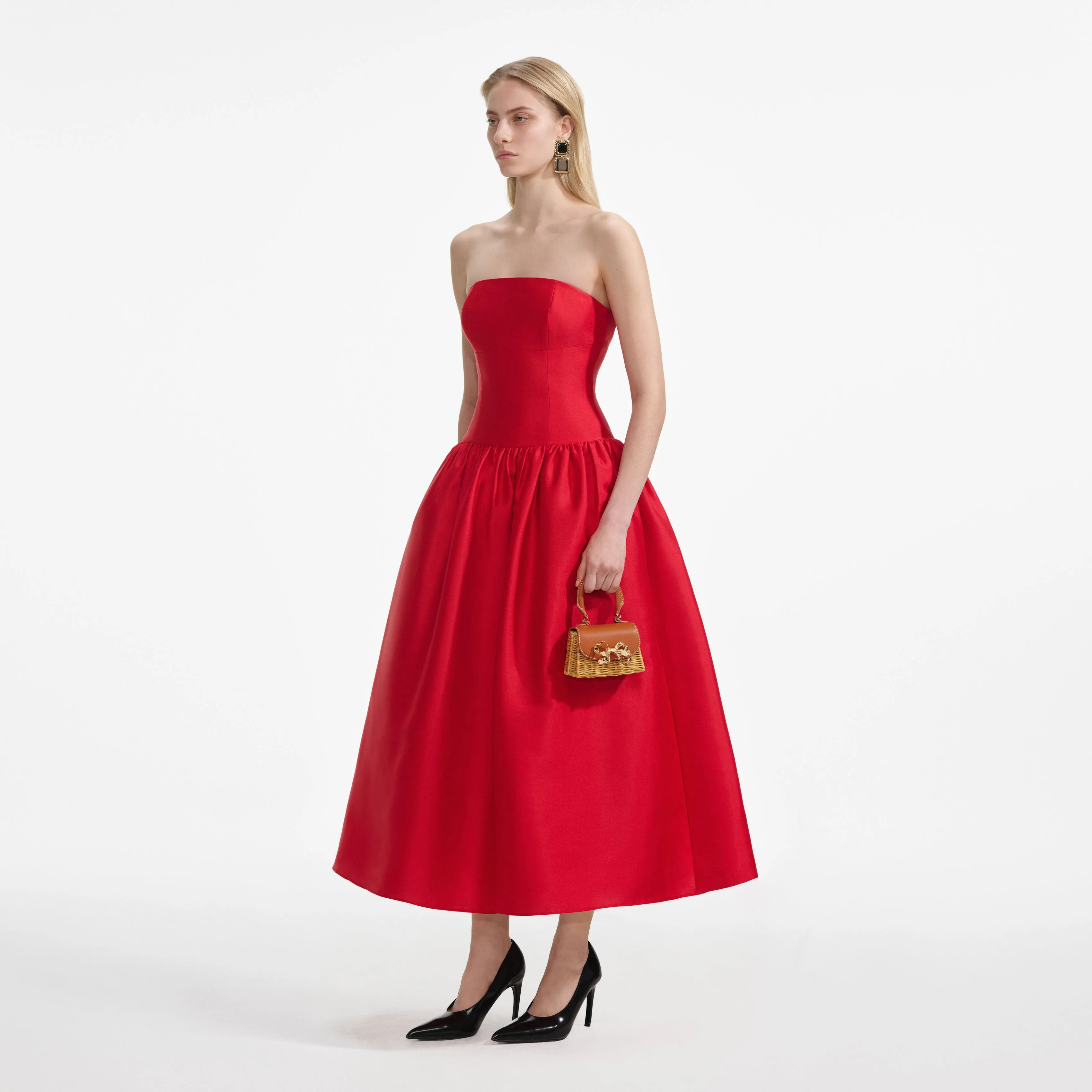 Red Taffeta Midi Dress sold by Self-Portrait product image thumbnail 2