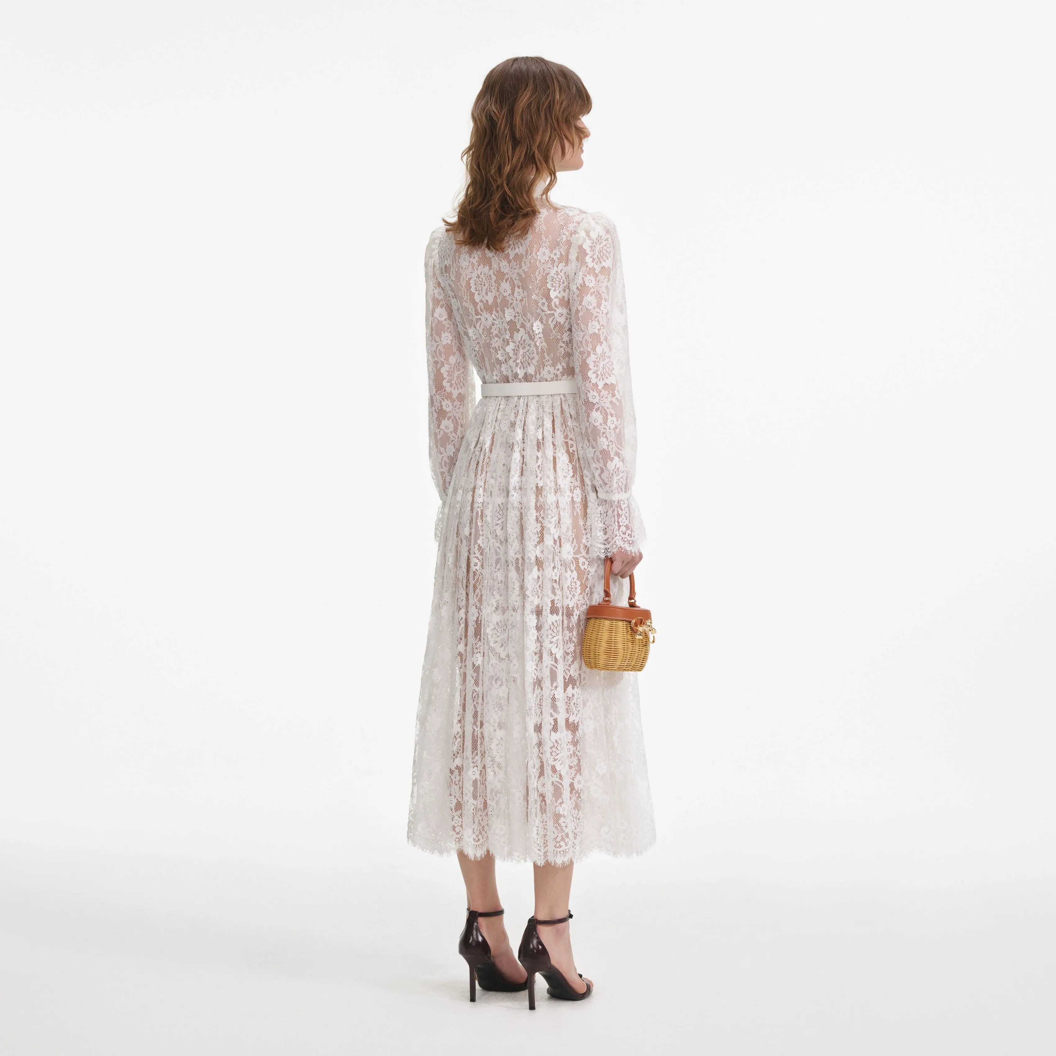 White Lace Tie Neck Midi Dress sold by Self-Portrait product image thumbnail 3