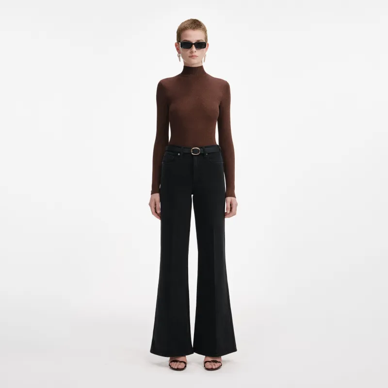 Brown Metallic Viscose Knit Top made by Self-Portrait