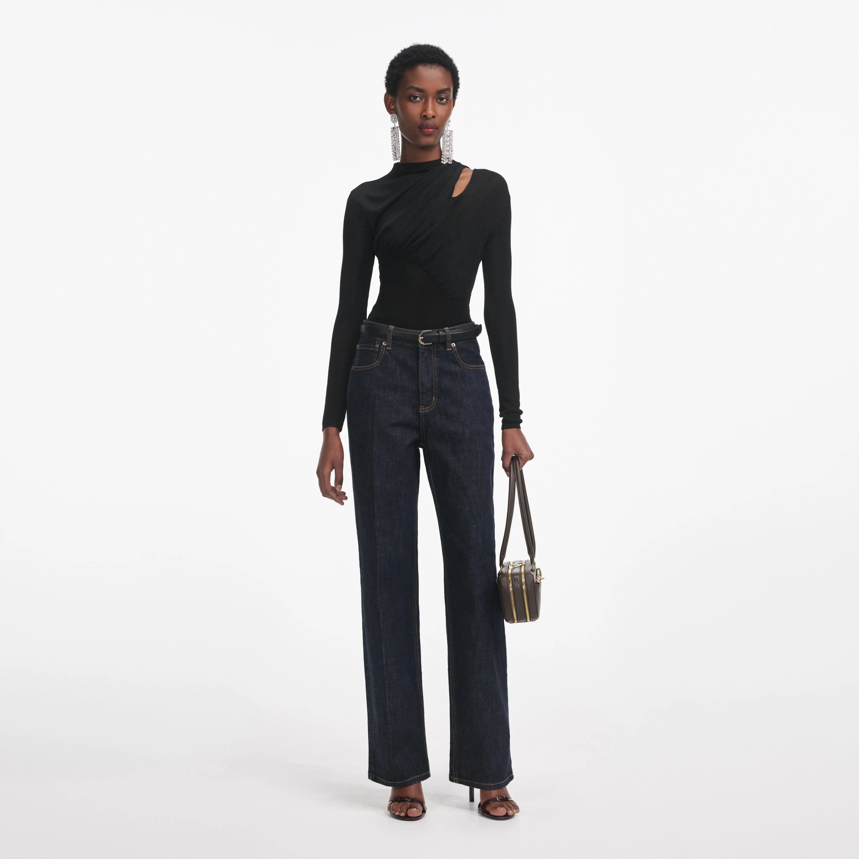 Black Cut Out Viscose Knit Top sold by Self-Portrait