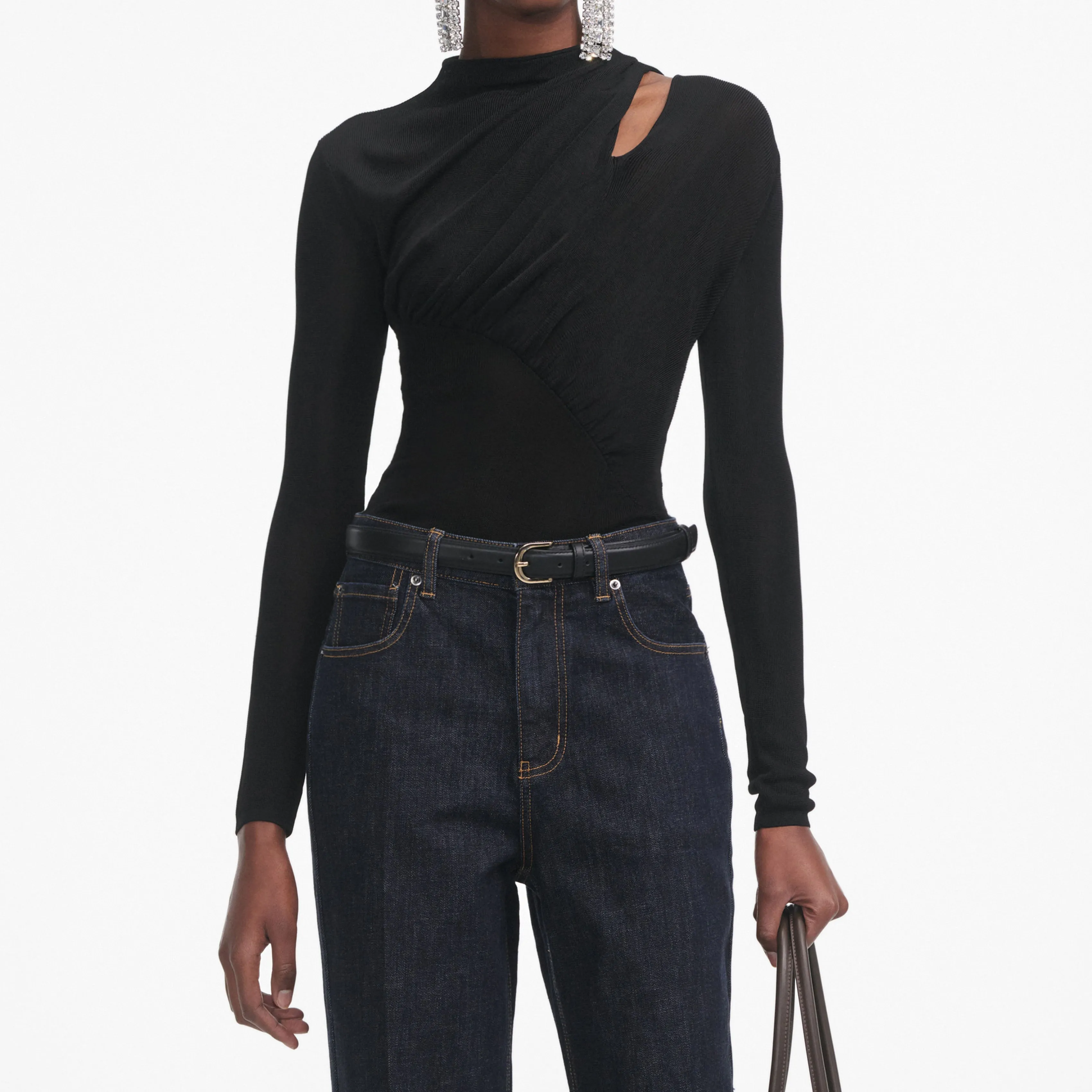 Black Cut Out Viscose Knit Top sold by Self-Portrait product image thumbnail 4