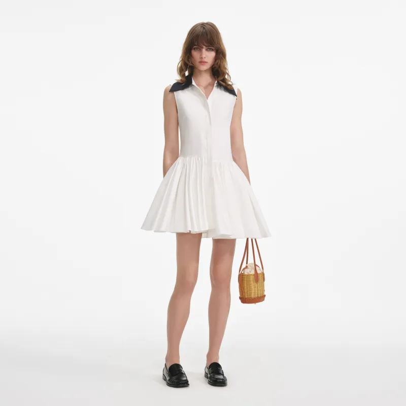 White Cotton Contrast Collar Mini Dress made by Self-Portrait