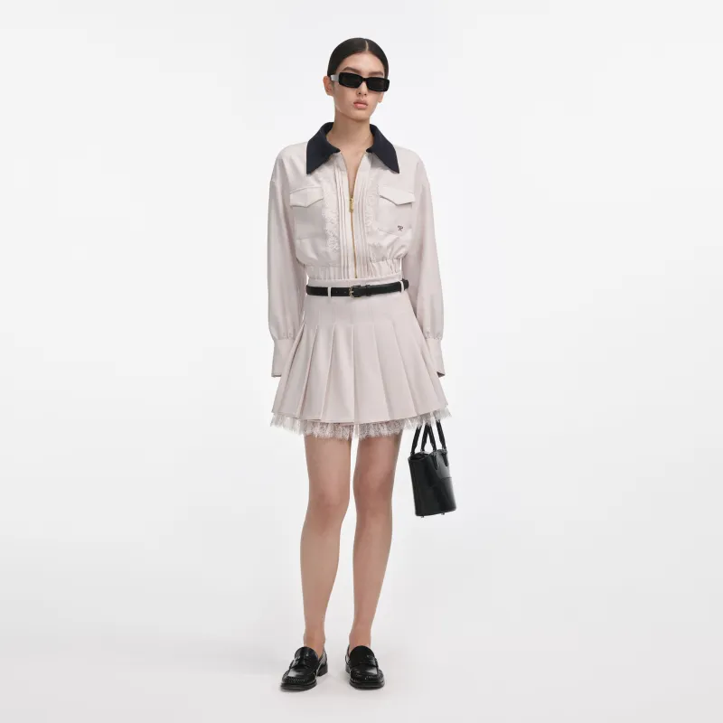 Cream Twill Contrast Collar Jacket made by Self-Portrait
