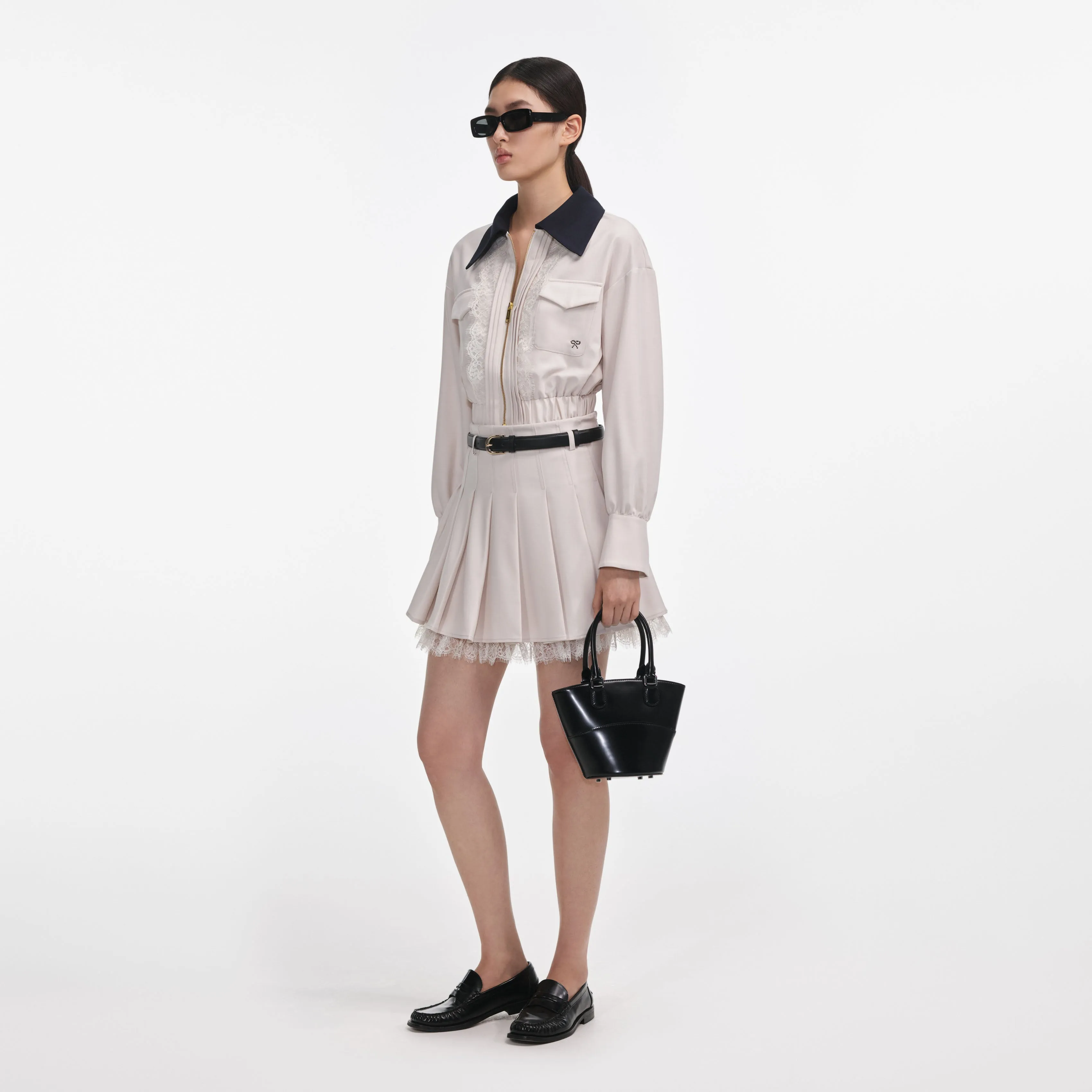 Cream Twill Pleated Mini Skirt sold by Self-Portrait product image thumbnail 2