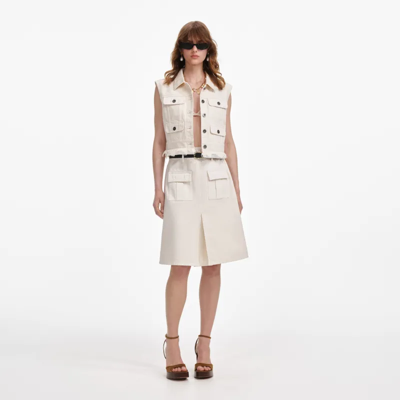 Cream Denim Midi Skirt made by Self-Portrait