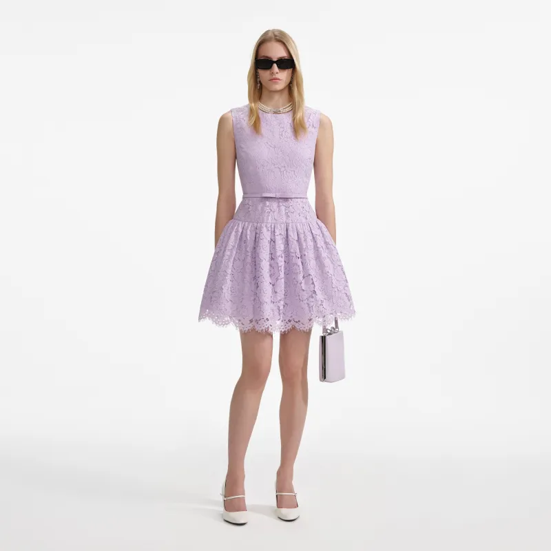 Lilac Lace Sleeveless Mini Dress made by Self-Portrait