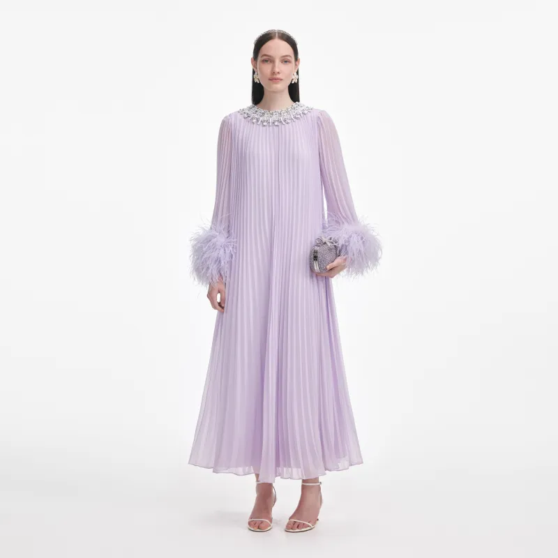 Lilac Chiffon Feather Midi Dress made by Self-Portrait