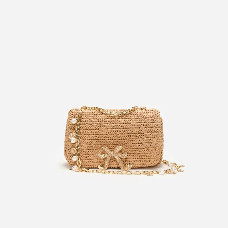 Raffia Bow Charm Shoulder Bag made by Self-Portrait