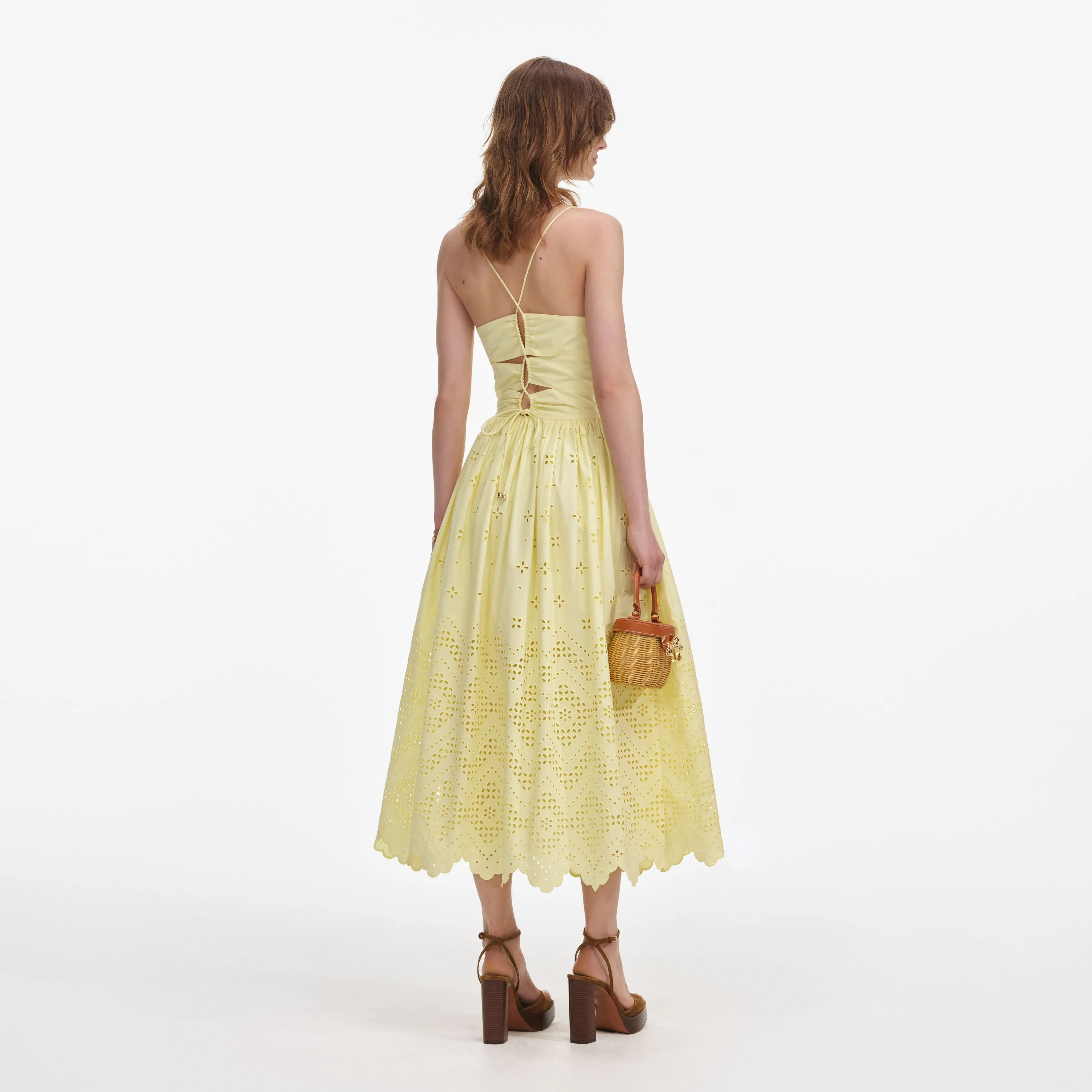Yellow Cotton Broderie Midi Dress sold by Self-Portrait product image thumbnail 3