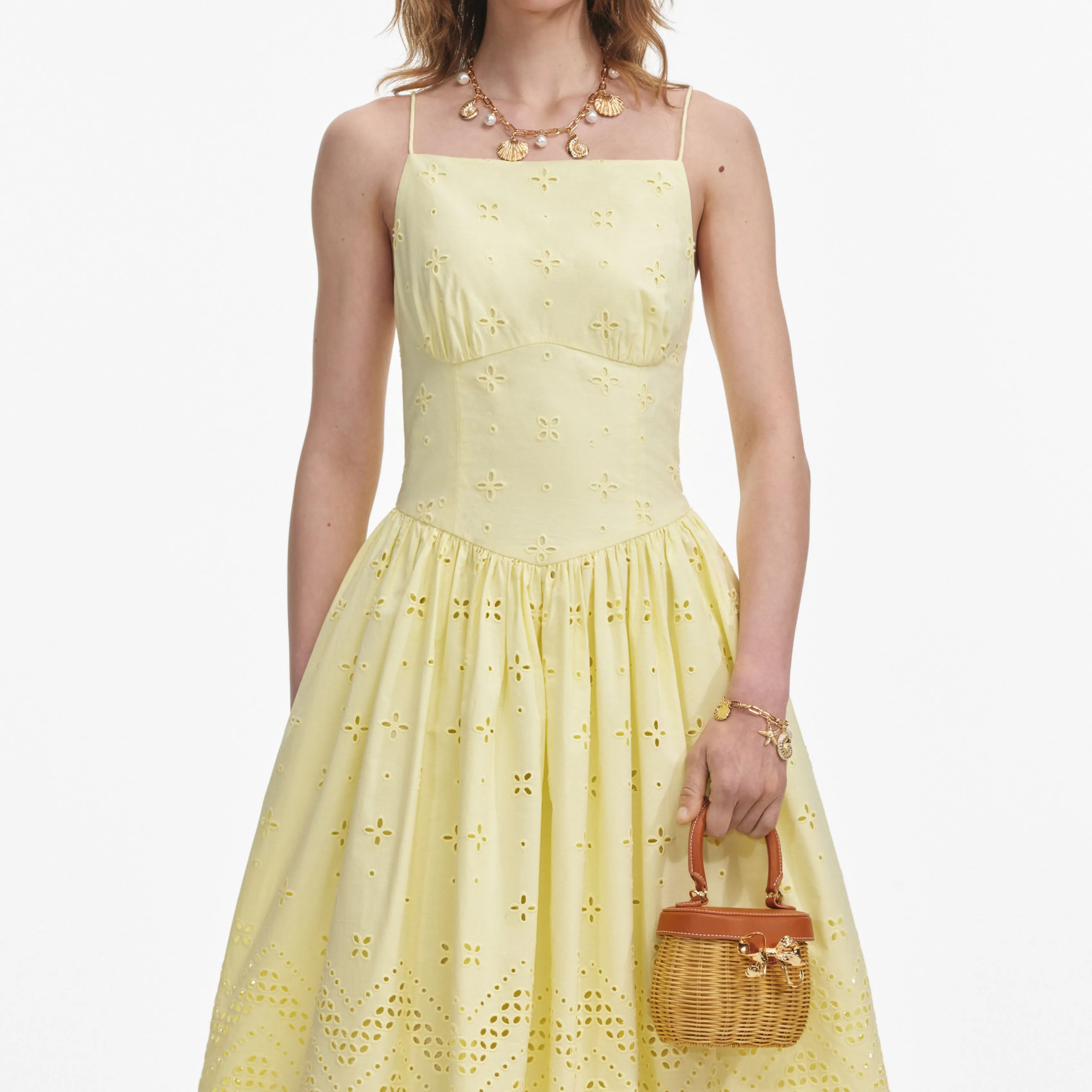 Yellow Cotton Broderie Midi Dress sold by Self-Portrait product image thumbnail 4