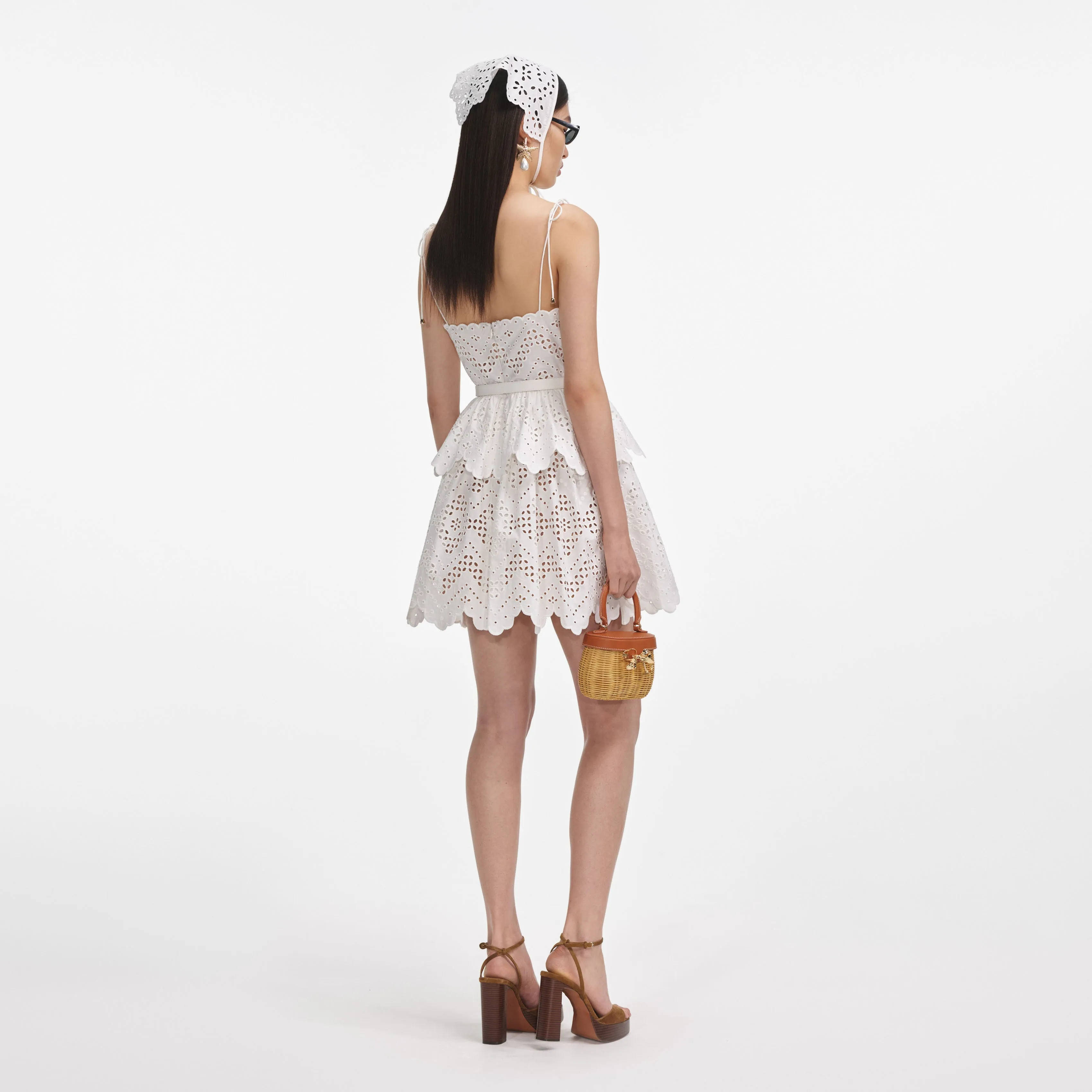 White Cotton Broderie Mini Dress sold by Self-Portrait product image thumbnail 3