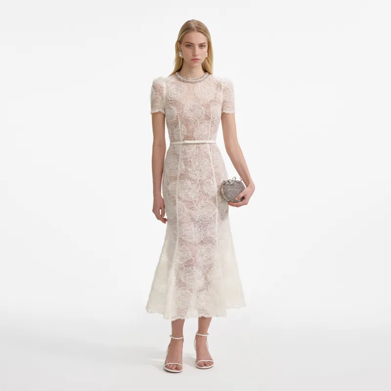 Cream Tulle Lace Midi Dress made by Self-Portrait