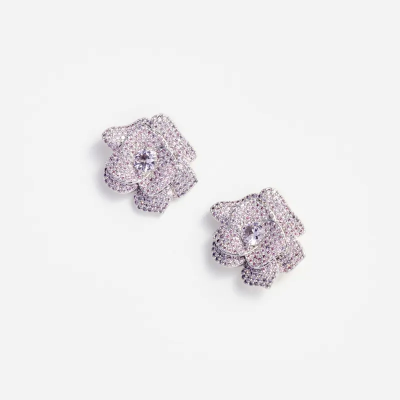 Pink Crystal Flower Earrings made by Self-Portrait