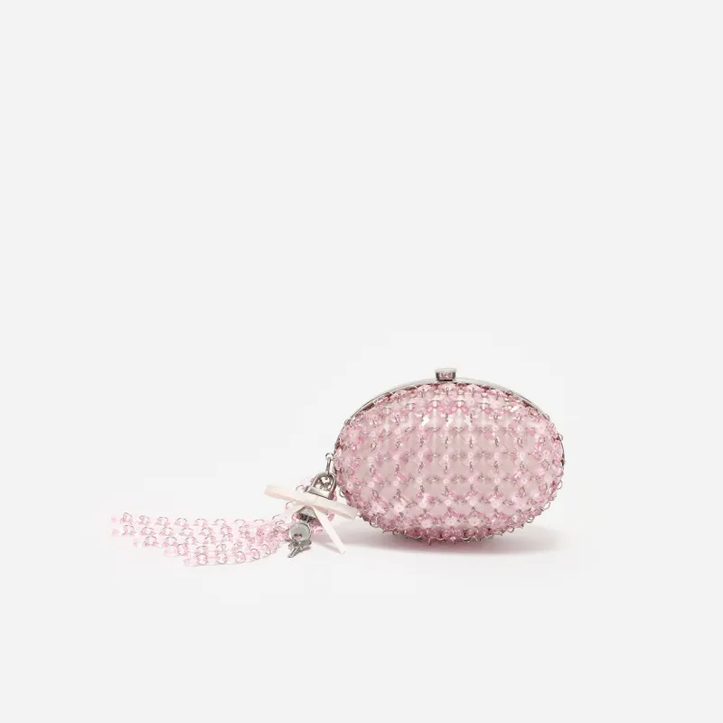 Pink Oval Crystal Chain Clutch Bag made by Self-Portrait