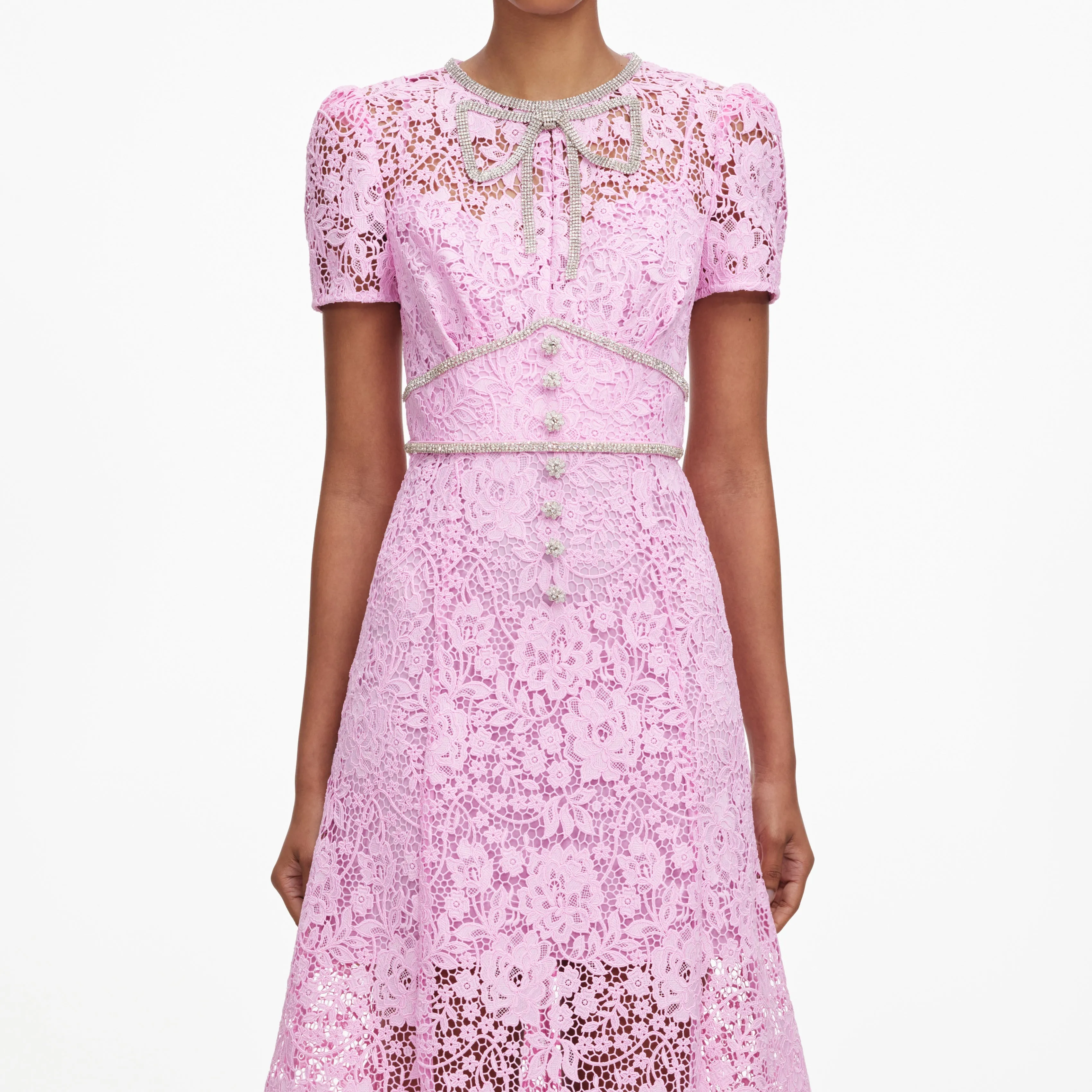 Pink Cord Lace Midi Dress sold by Self-Portrait product image thumbnail 4