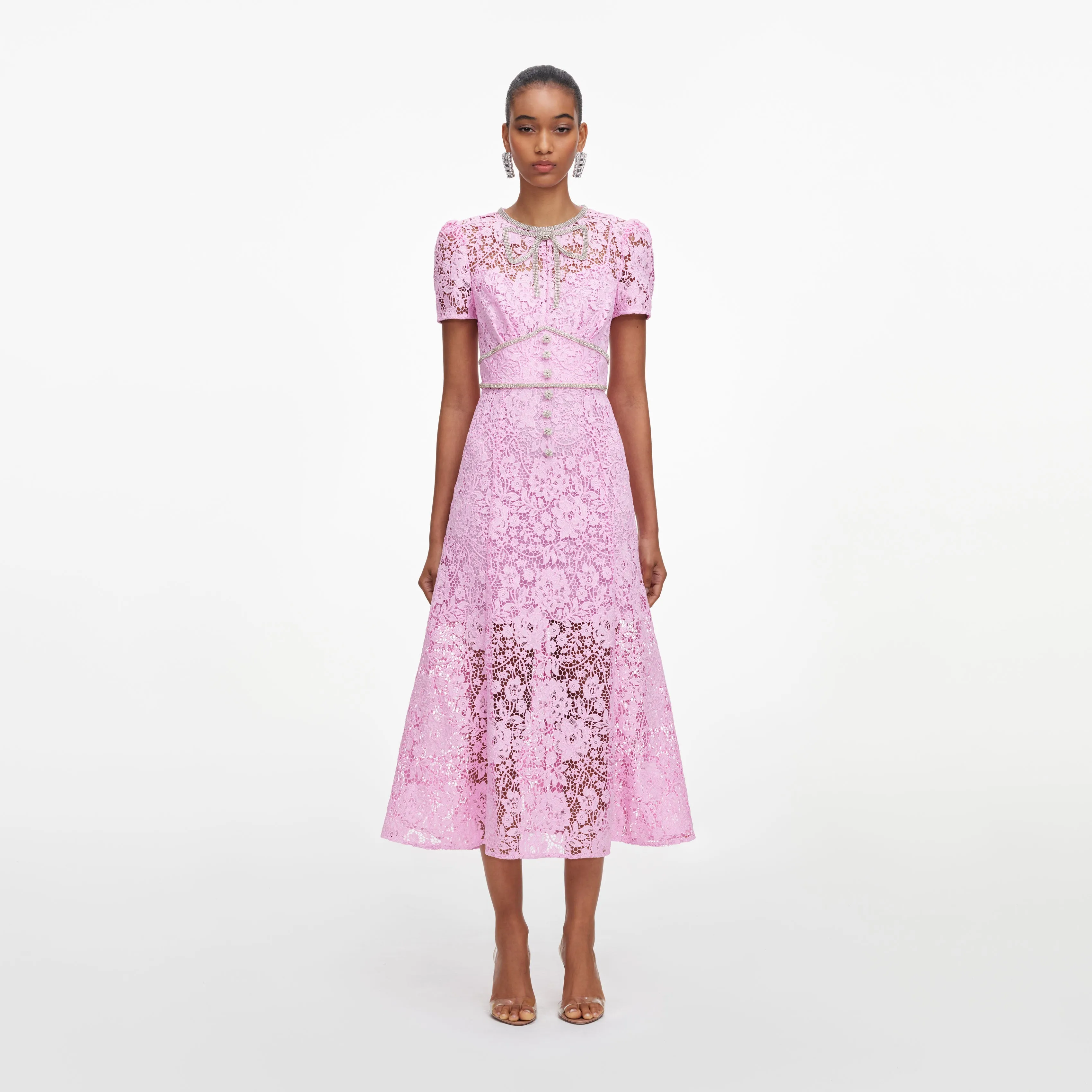 Pink Cord Lace Midi Dress sold by Self-Portrait