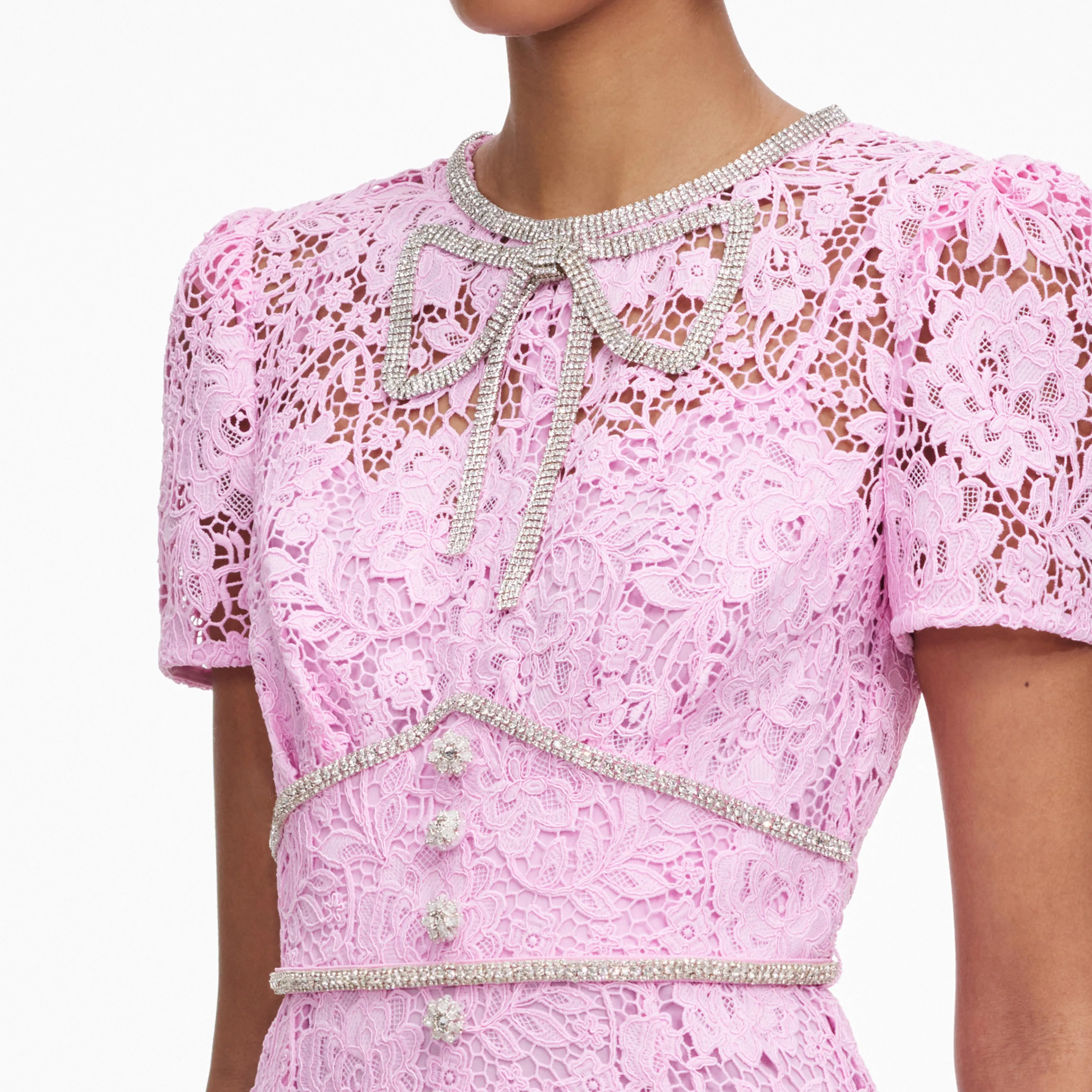 Pink Cord Lace Midi Dress sold by Self-Portrait product image thumbnail 5