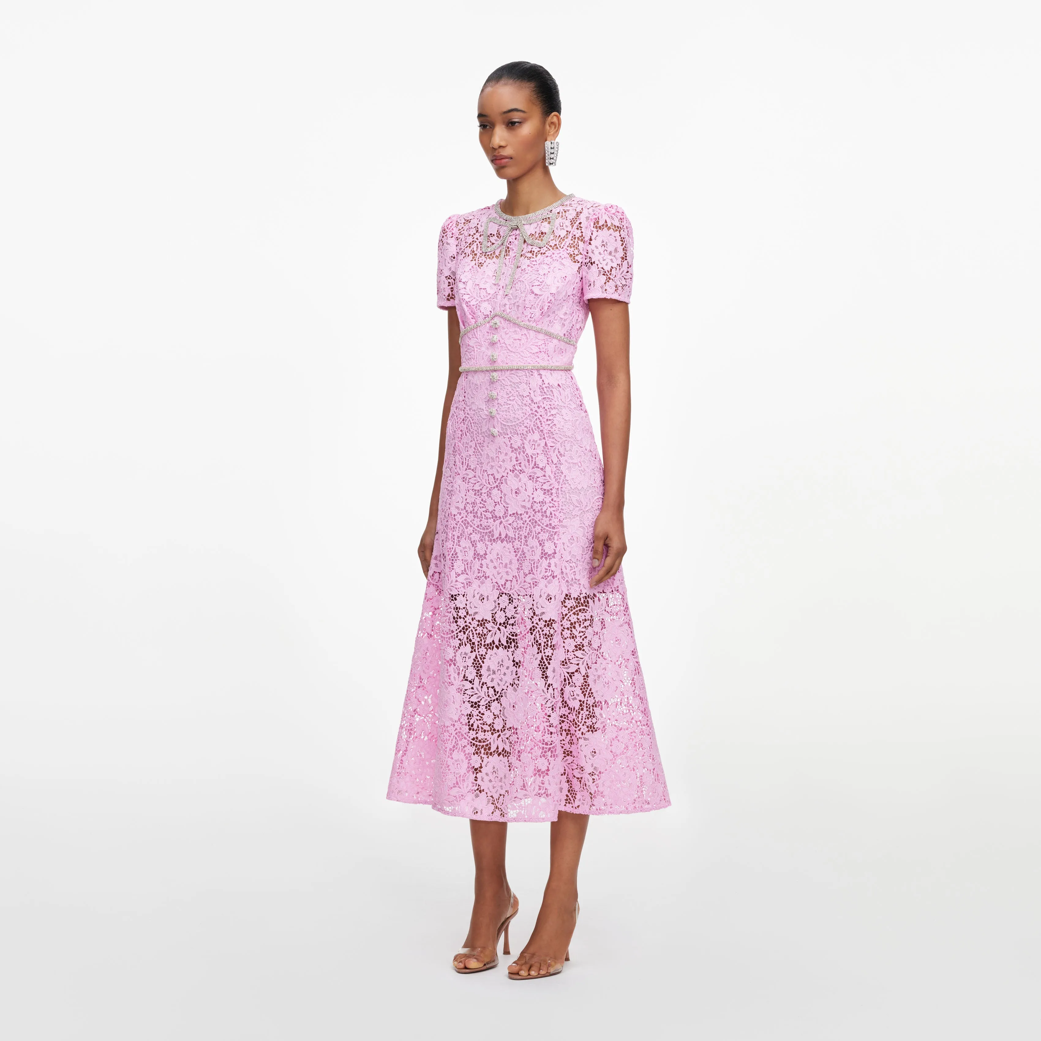 Pink Cord Lace Midi Dress sold by Self-Portrait product image thumbnail 2