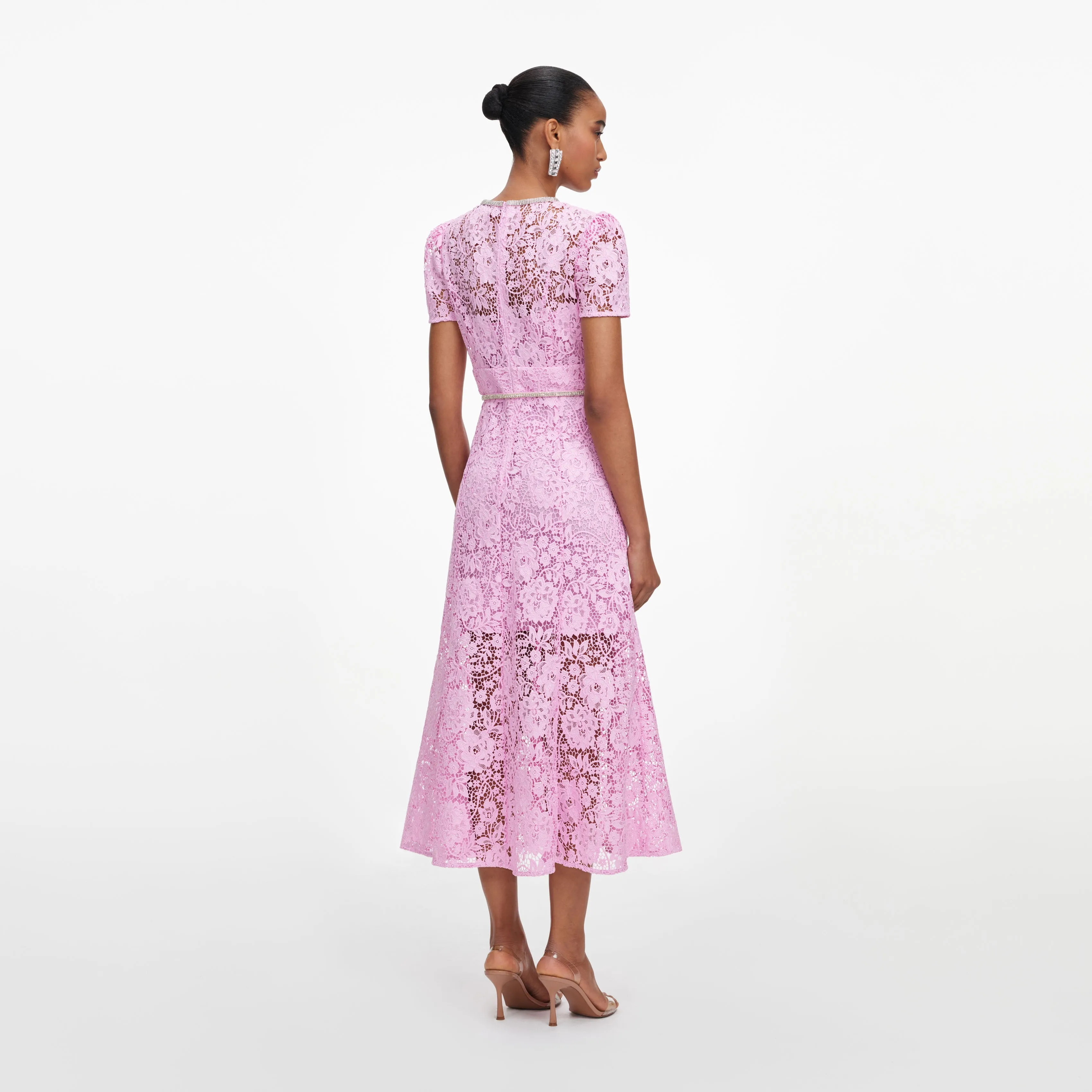 Pink Cord Lace Midi Dress sold by Self-Portrait product image thumbnail 3