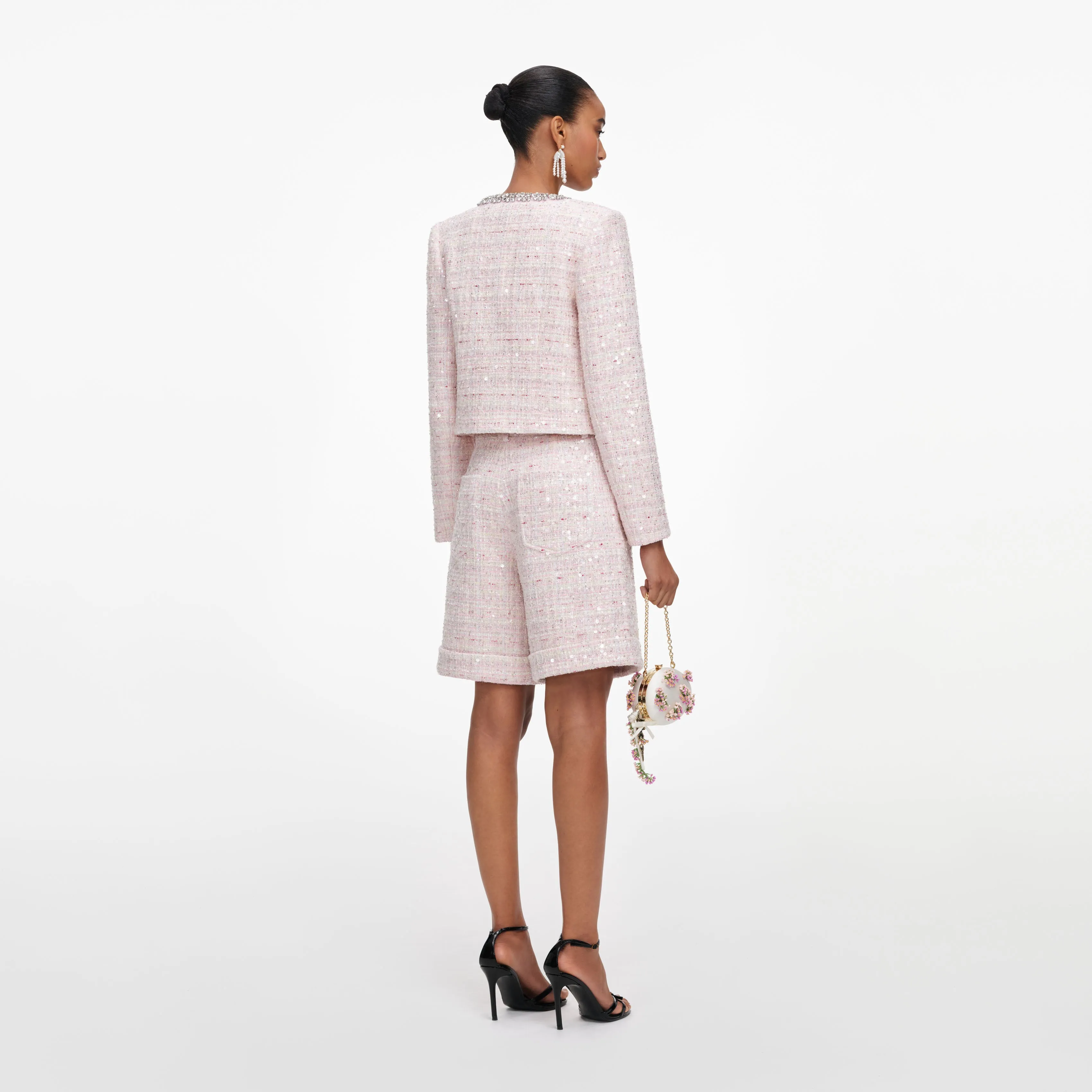 Pink Sequin Boucle Shorts sold by Self-Portrait product image thumbnail 3