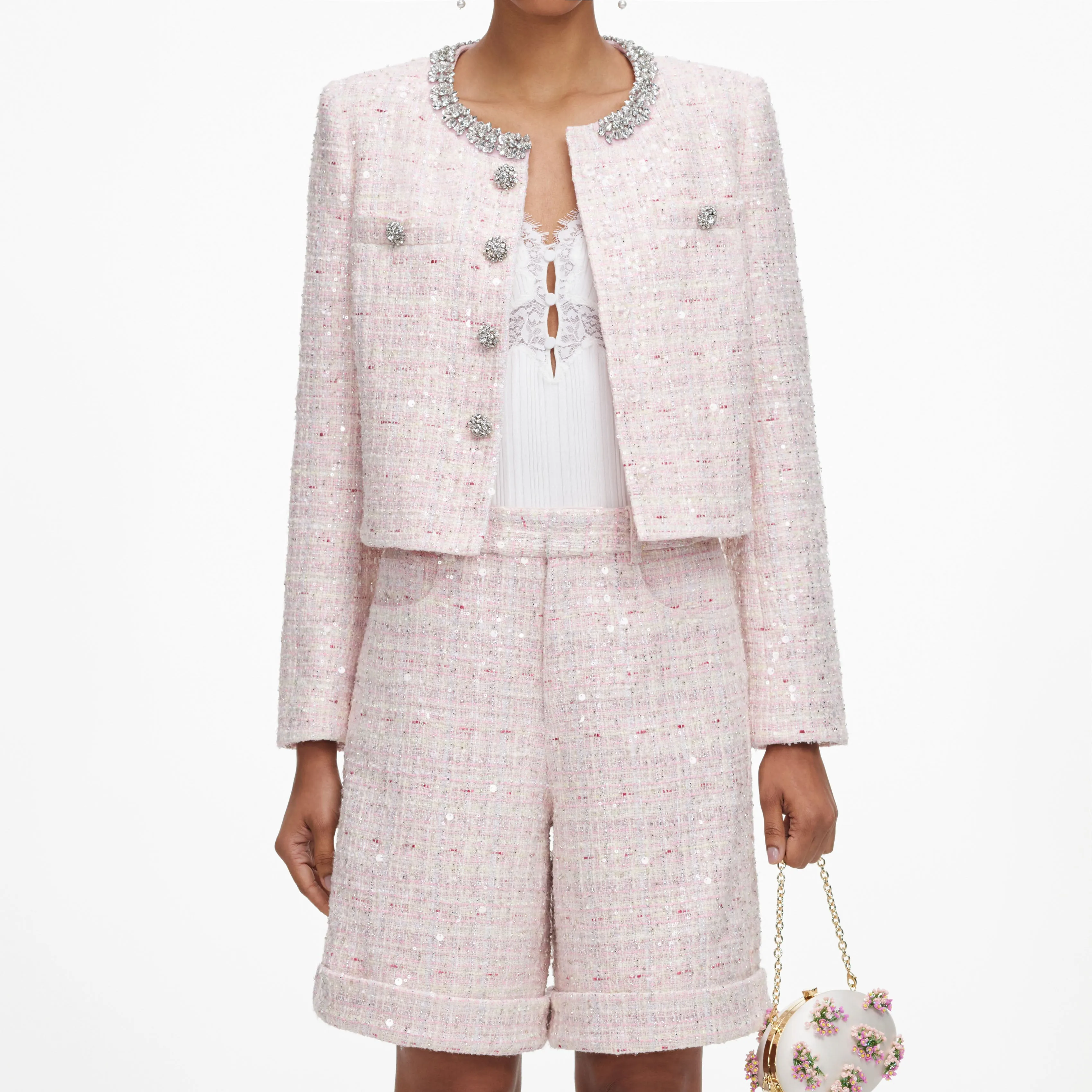 Pink Sequin Boucle Shorts sold by Self-Portrait product image thumbnail 4