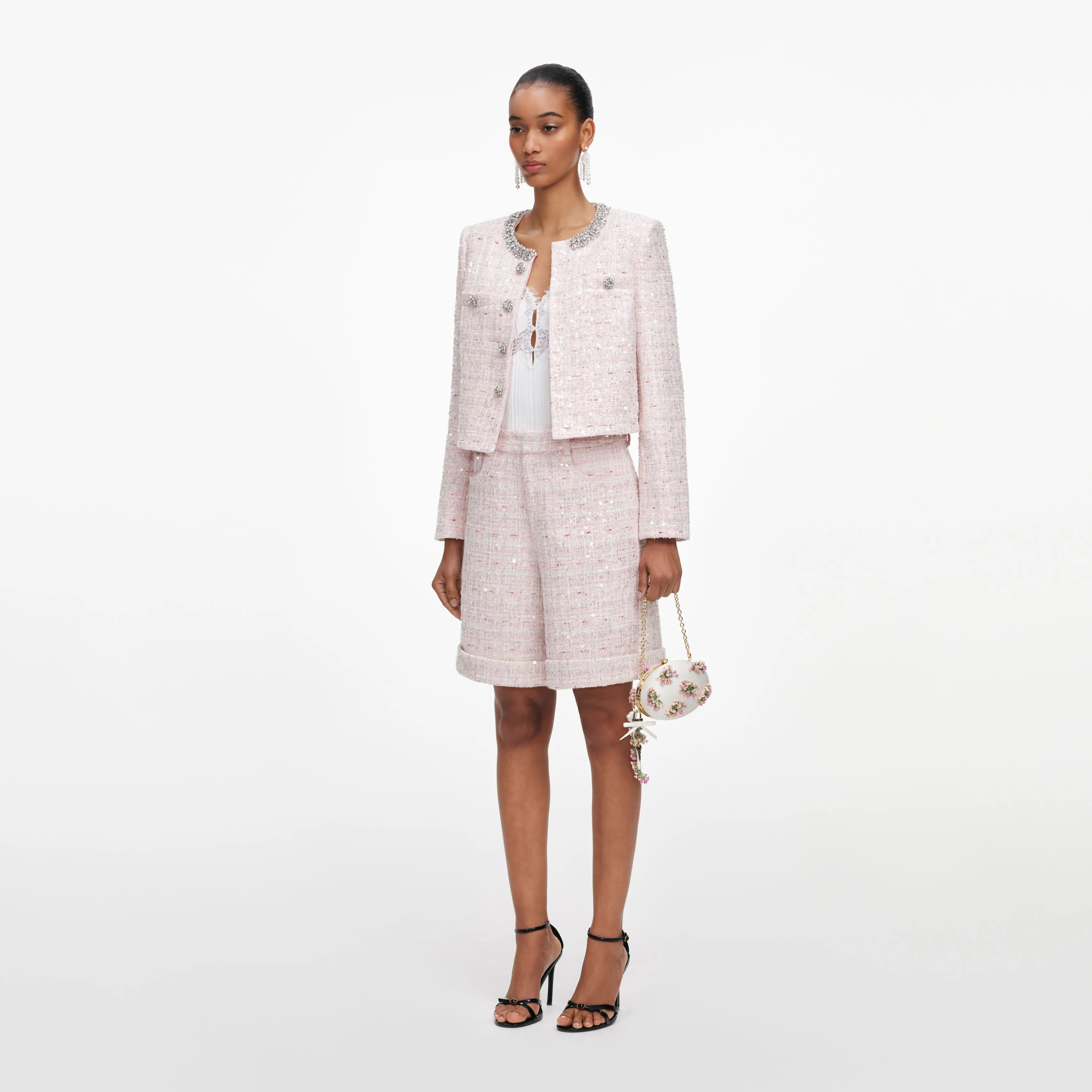 Pink Sequin Boucle Shorts sold by Self-Portrait product image thumbnail 2