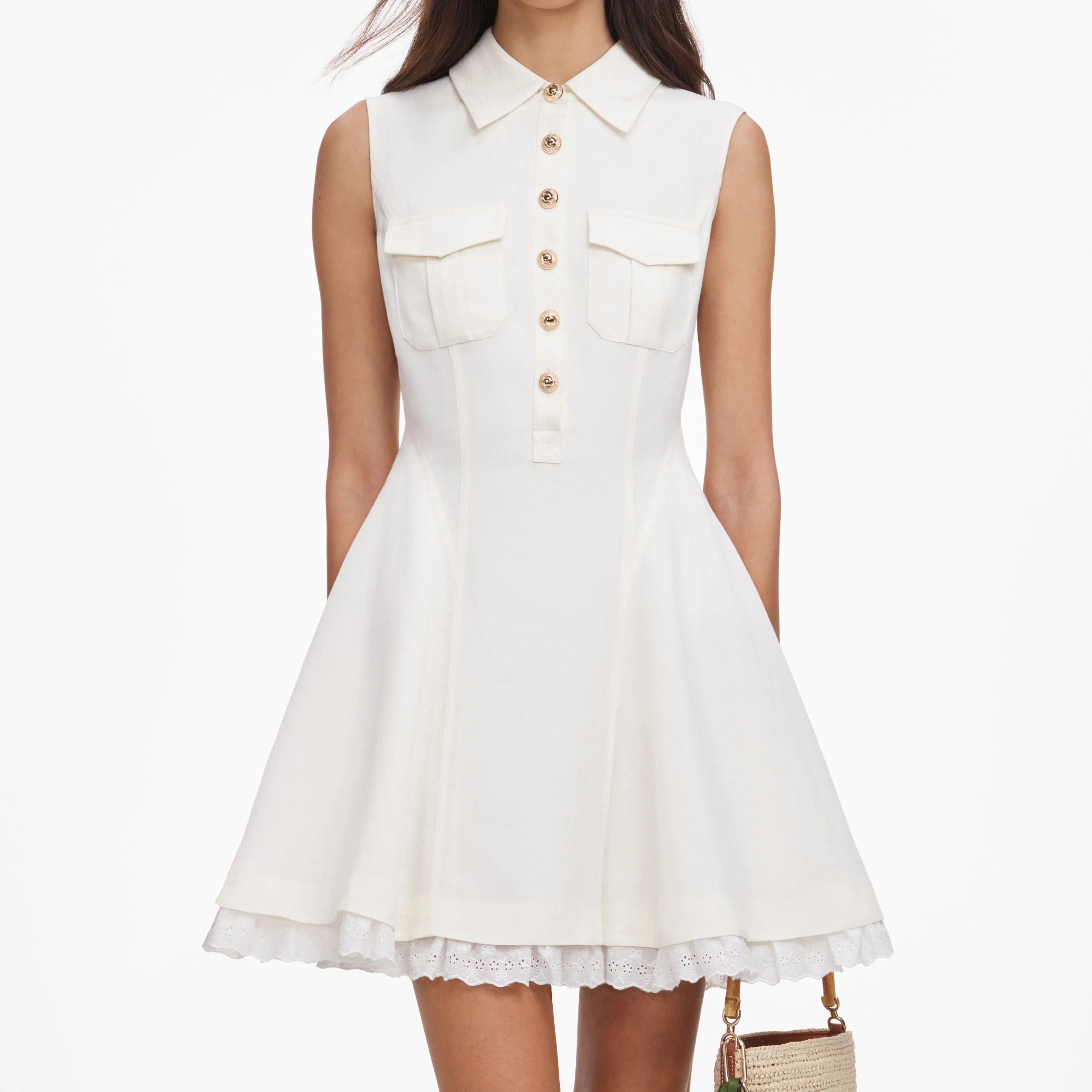 Cream Linen Blend Sleeveless Mini Dress sold by Self-Portrait product image thumbnail 4