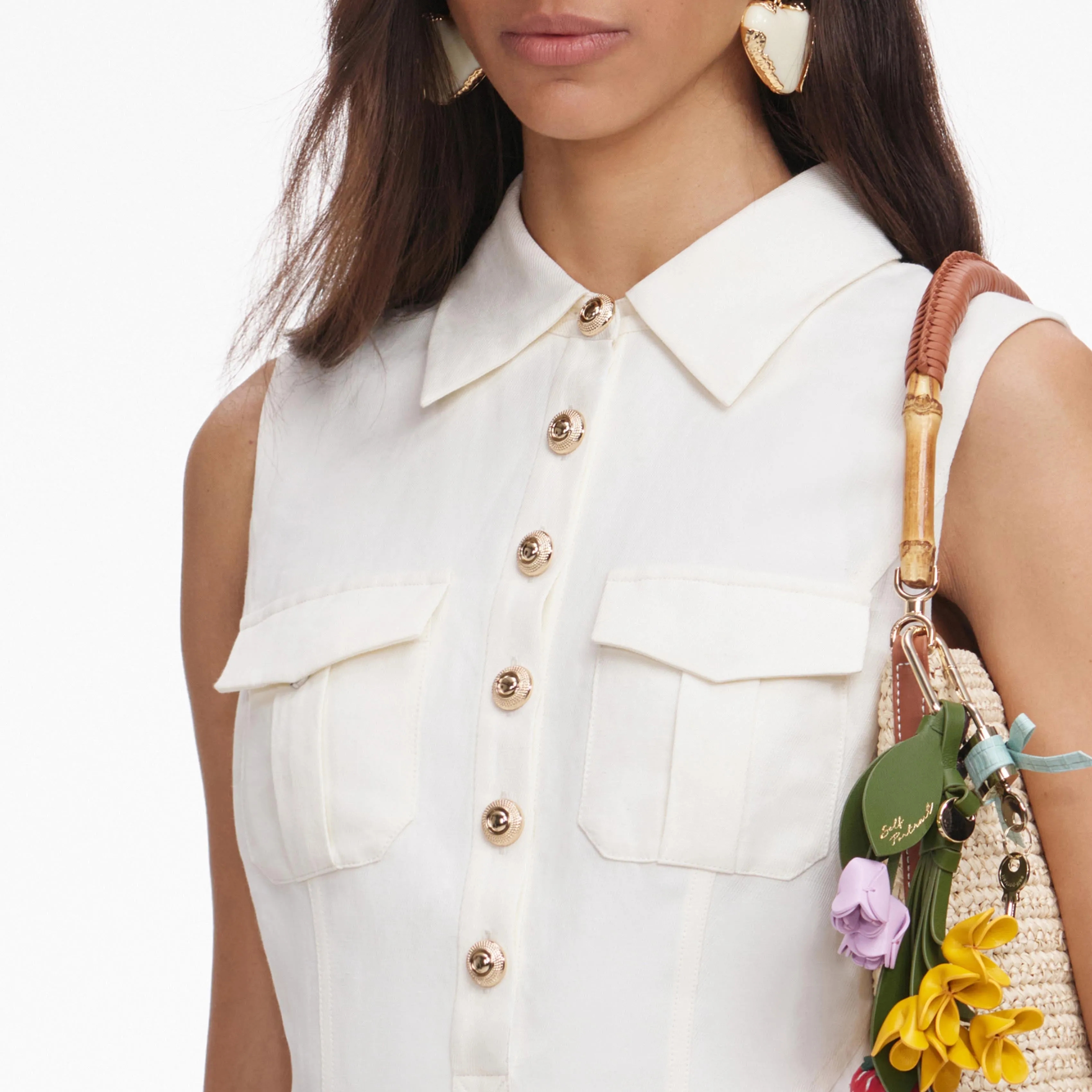 Cream Linen Blend Sleeveless Mini Dress sold by Self-Portrait product image thumbnail 5