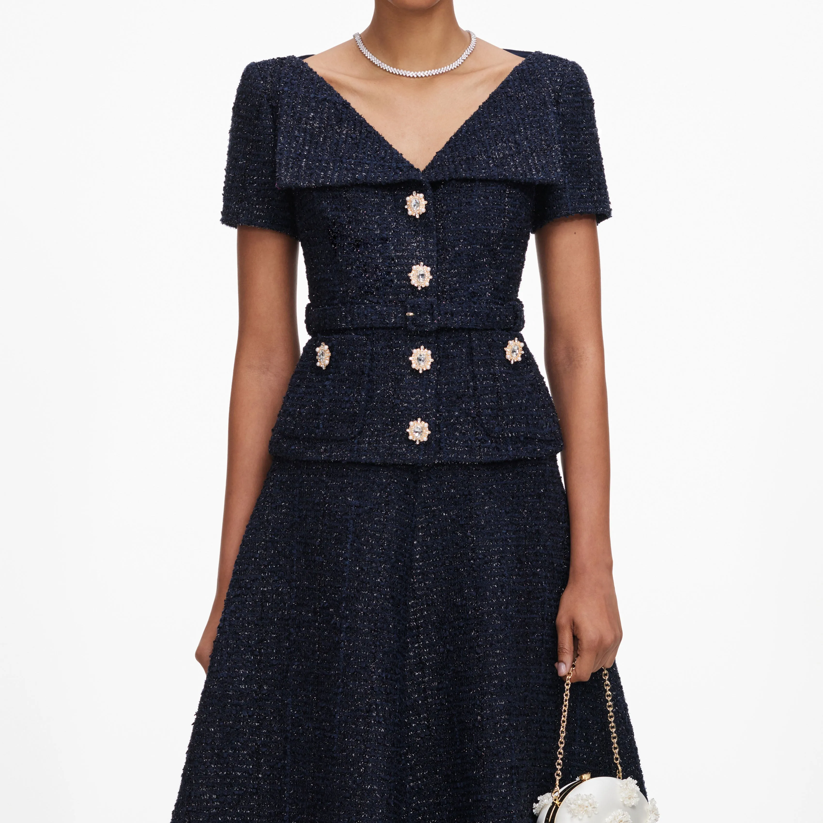 Navy Boucle Tailored Midi Dress sold by Self-Portrait product image thumbnail 4